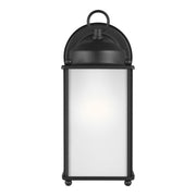 New Castle 10" LED Large Outdoor Wall Lantern, Black Finish with Satin Etched Glass - Bees Lighting