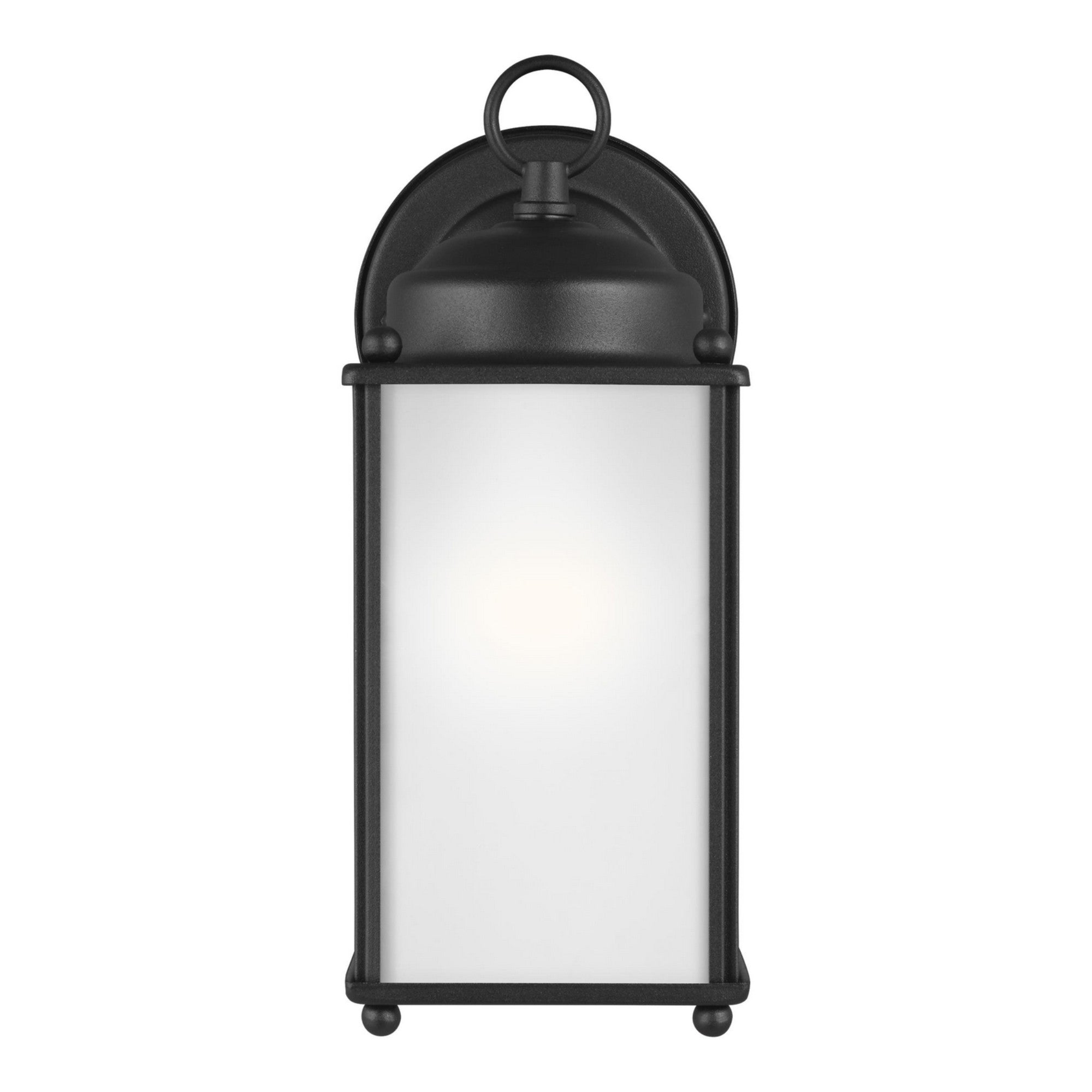 New Castle 10" LED Large Outdoor Wall Lantern, Black Finish with Satin Etched Glass - Bees Lighting