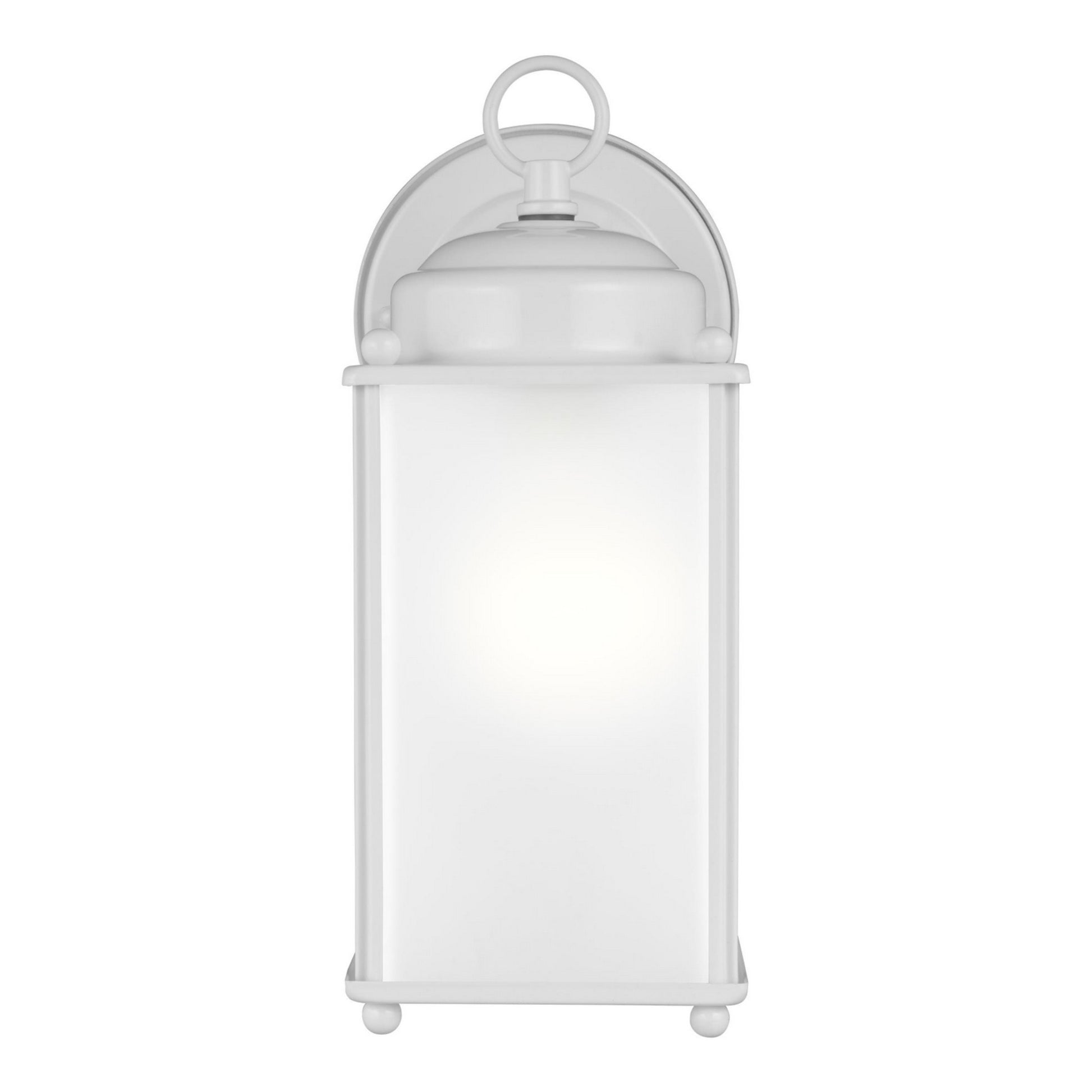New Castle 10" LED Large Outdoor Wall Lantern, White Finish with Satin Etched Glass - Bees Lighting