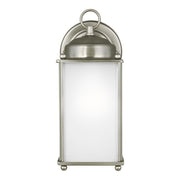 New Castle 10" LED Large Outdoor Wall Lantern, Antique Brushed Nickel Finish with Satin Etched Glass - Bees Lighting
