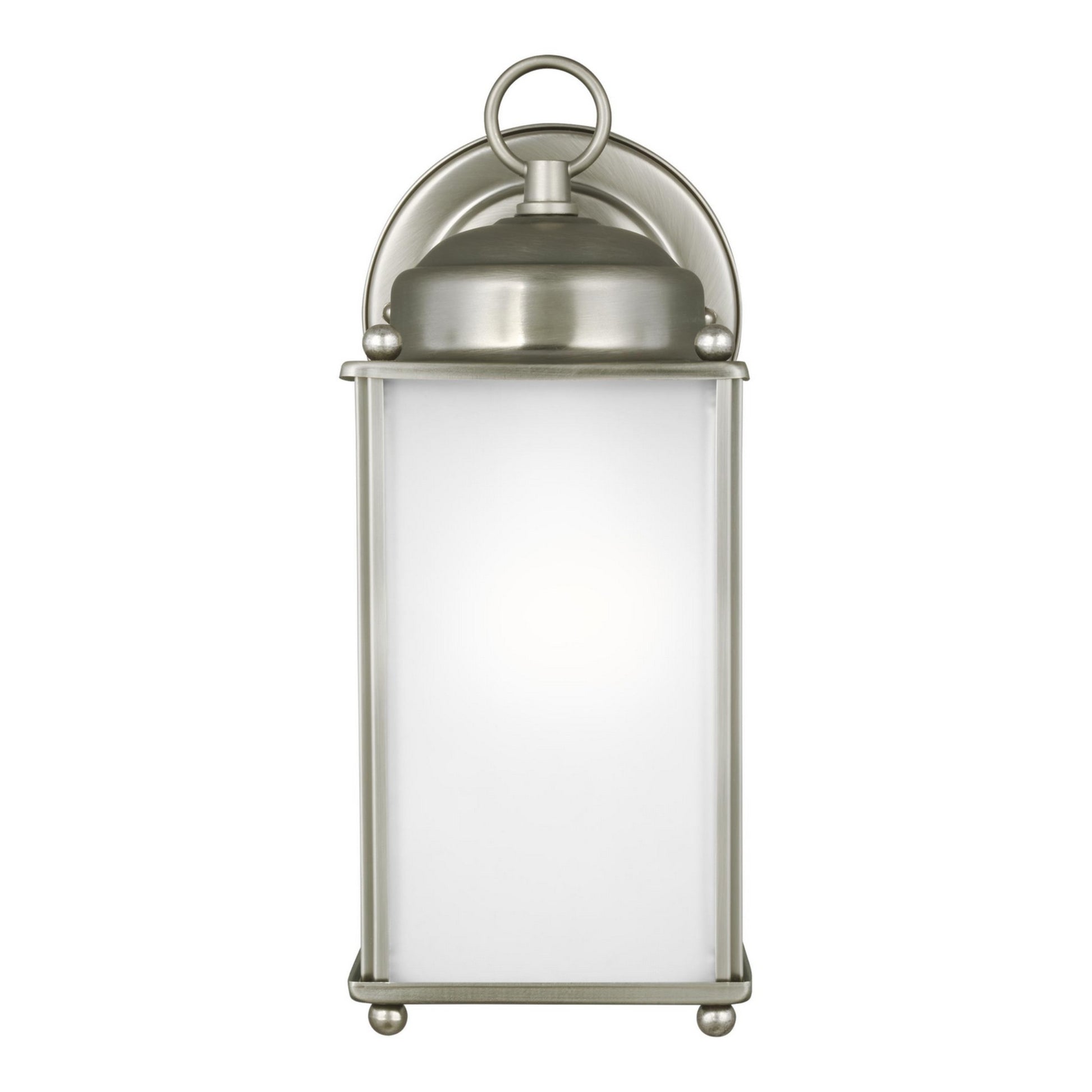 New Castle 10" LED Large Outdoor Wall Lantern, Antique Brushed Nickel Finish with Satin Etched Glass - Bees Lighting
