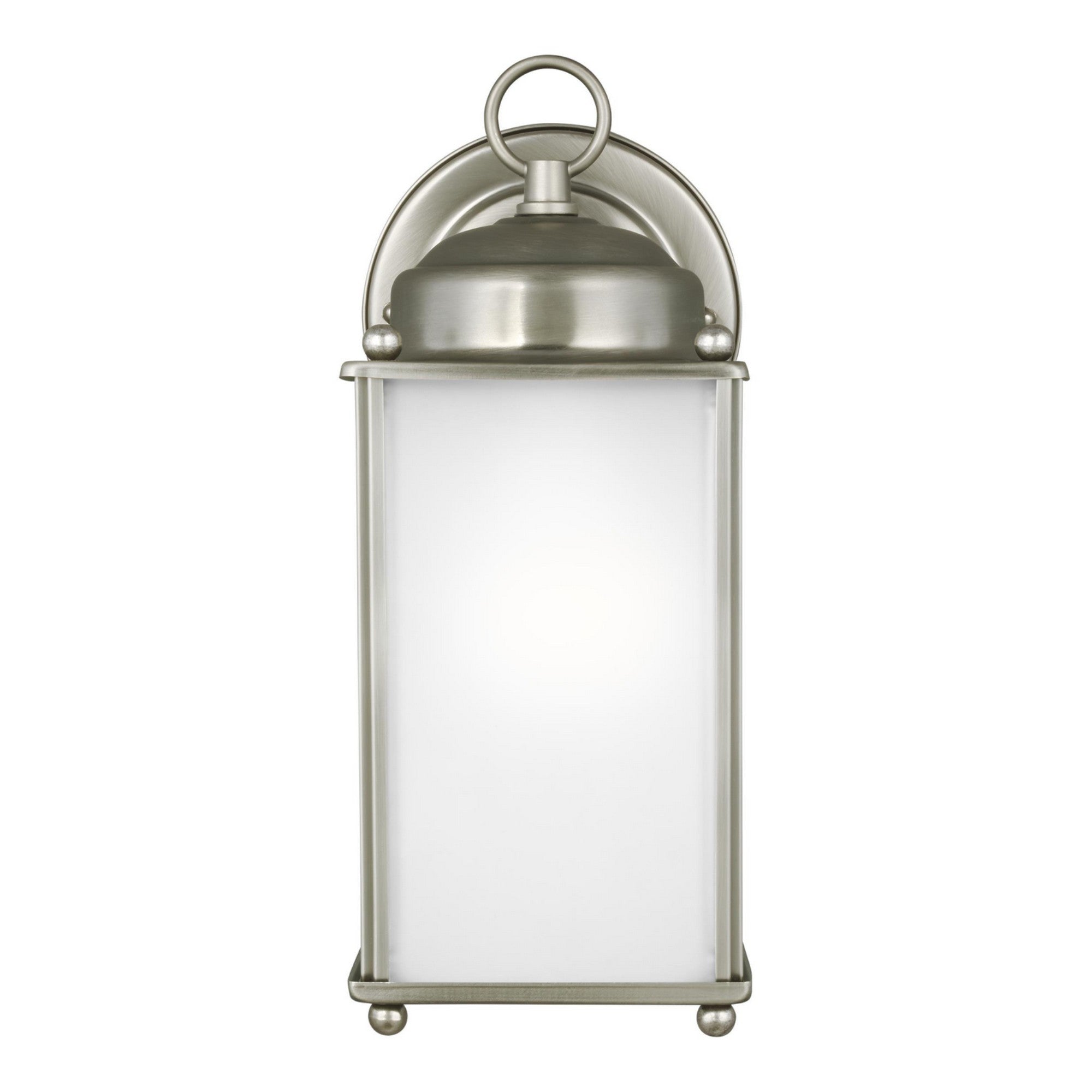 New Castle 10" LED Large Outdoor Wall Lantern, Antique Brushed Nickel Finish with Satin Etched Glass - Bees Lighting