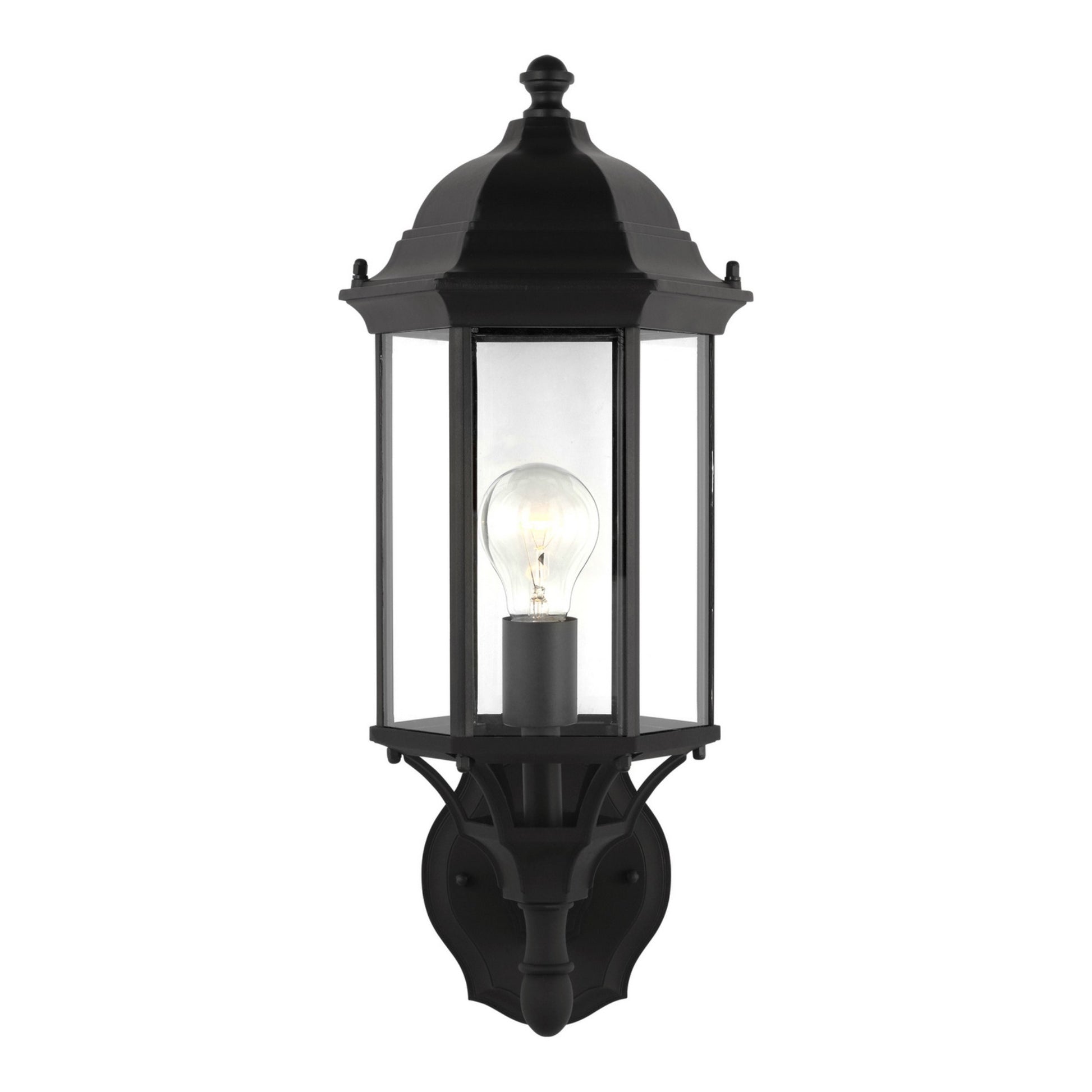 Sevier 19" Medium Uplight Outdoor Wall Lantern, Black Finish with Clear Glass - Bees Lighting