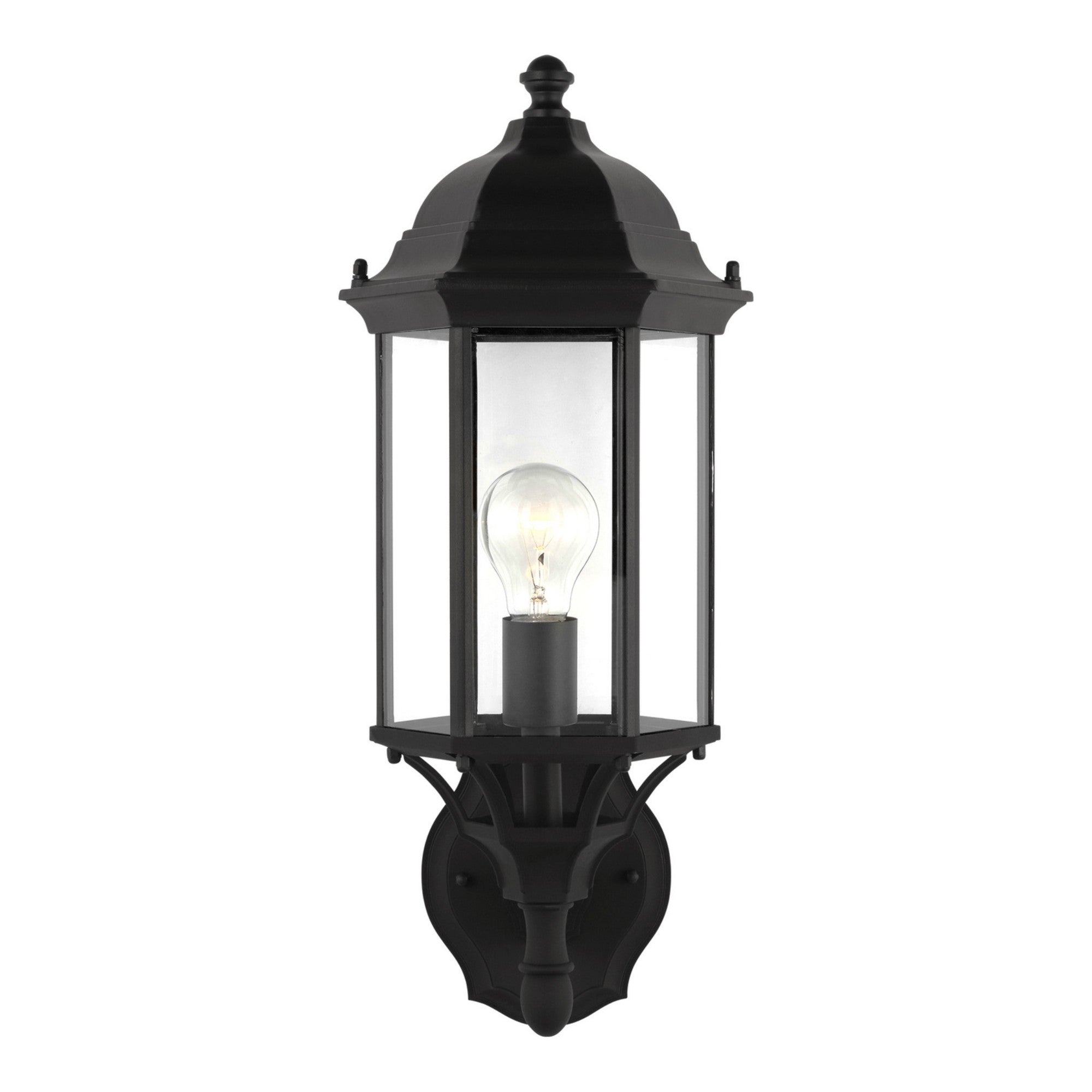 Sevier 19" Medium Uplight Outdoor Wall Lantern, Black Finish with Clear Glass - Bees Lighting