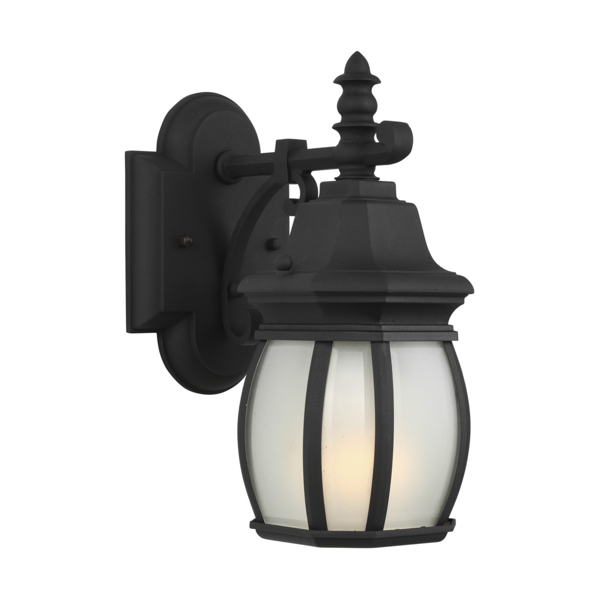 Wynfield 11" Small Outdoor Wall Lantern, Black Finish with Frosted Glass - Bees Lighting
