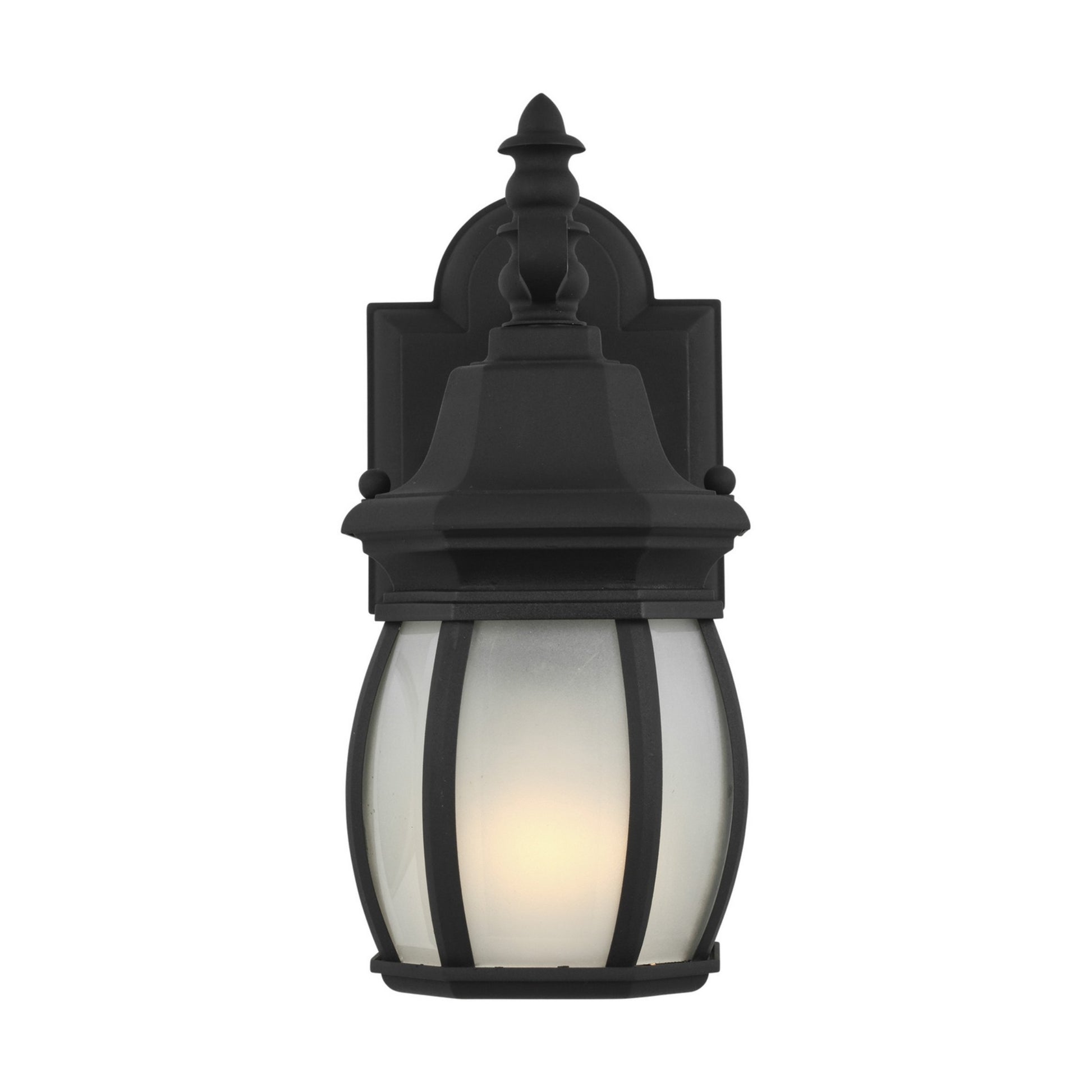 Wynfield 11" Small Outdoor Wall Lantern, Black Finish with Frosted Glass - Bees Lighting