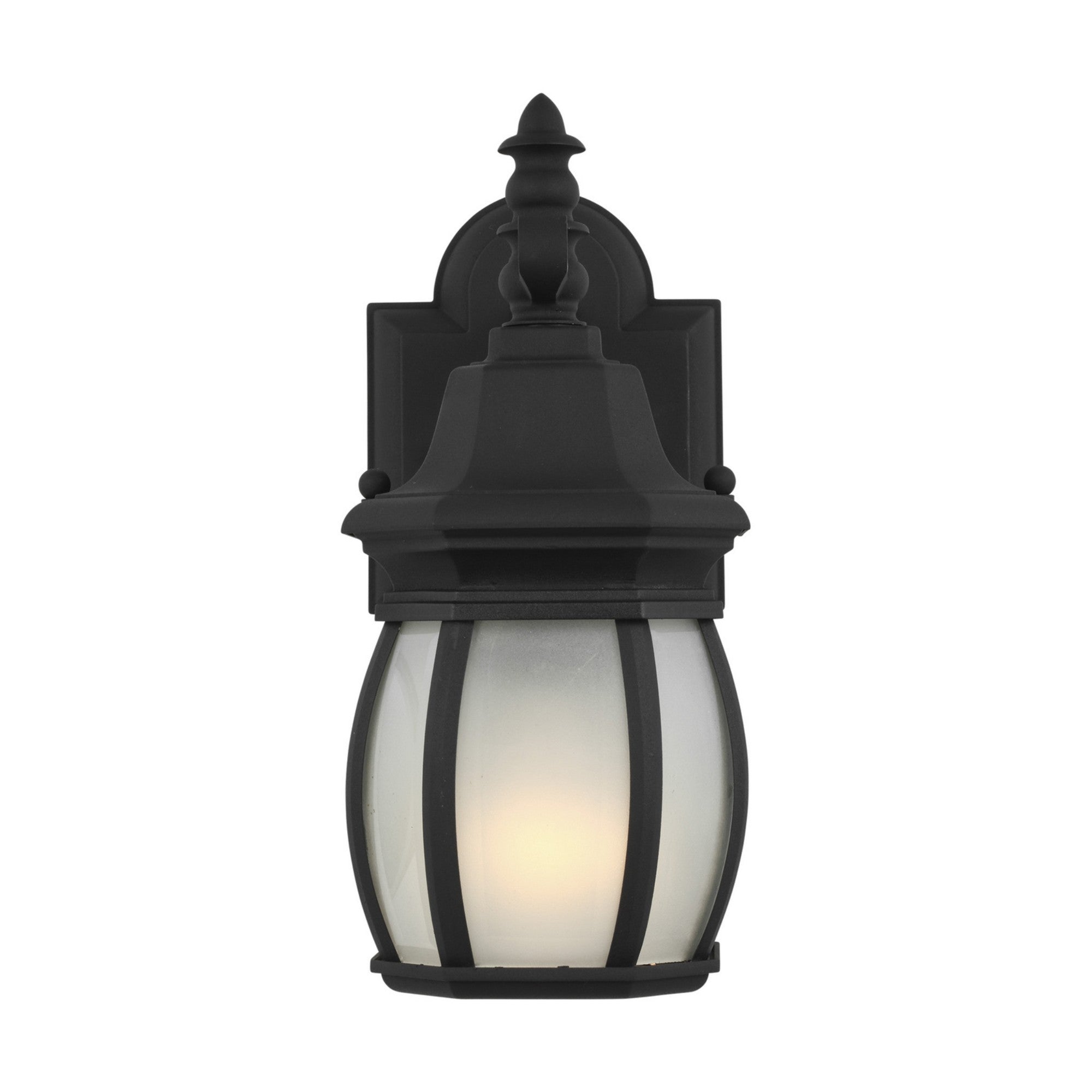 Wynfield 11" Small Outdoor Wall Lantern, Black Finish with Frosted Glass - Bees Lighting