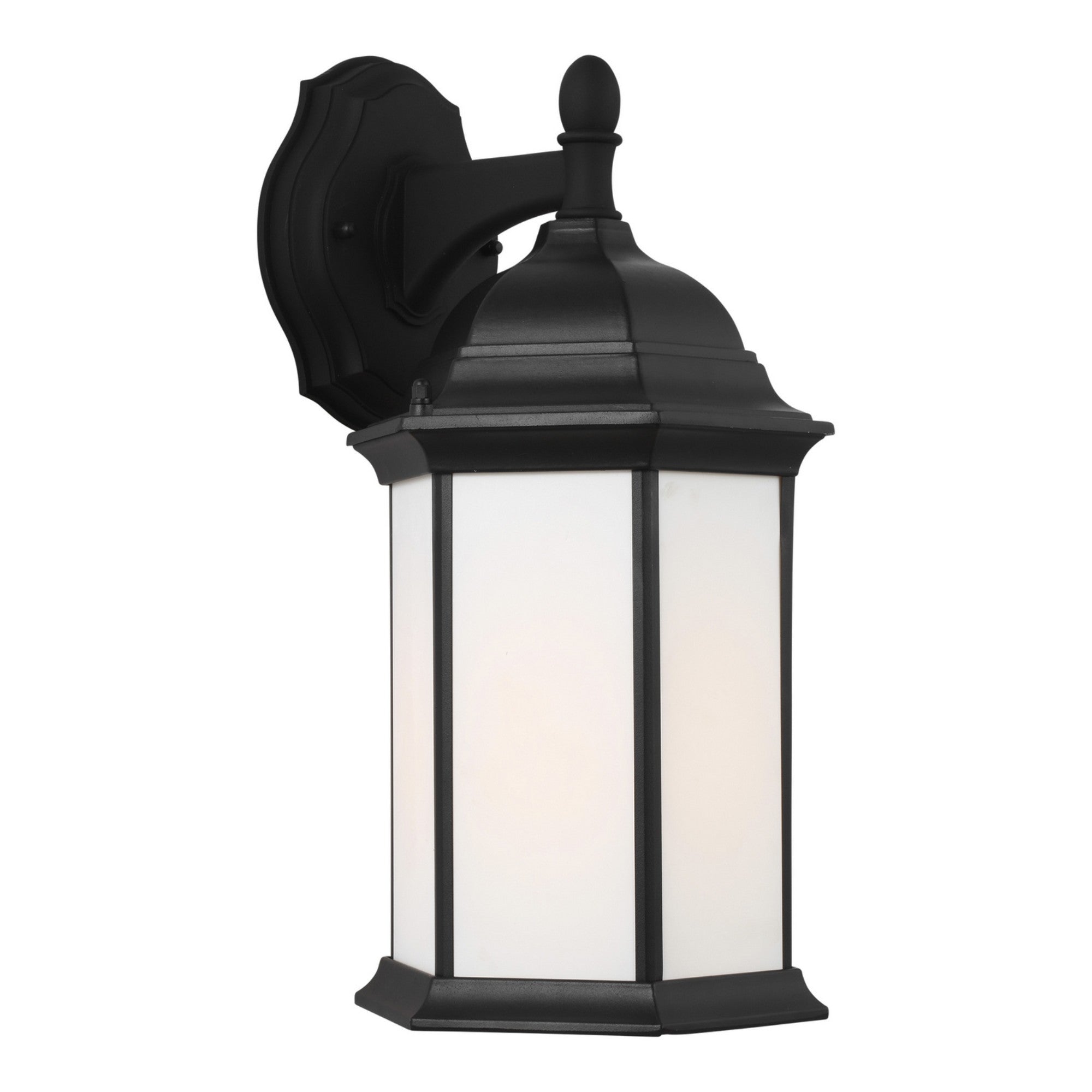 Sevier 16" Medium Downlight Outdoor Wall Lantern, Black Finish with Satin Etched Glass - Bees Lighting