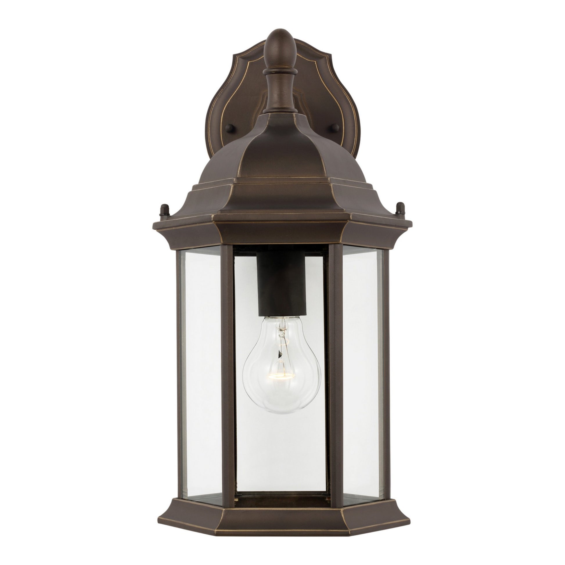Sevier 16" Medium Downlight Outdoor Wall Lantern, Antique Bronze Finish with Satin Etched Glass - Bees Lighting