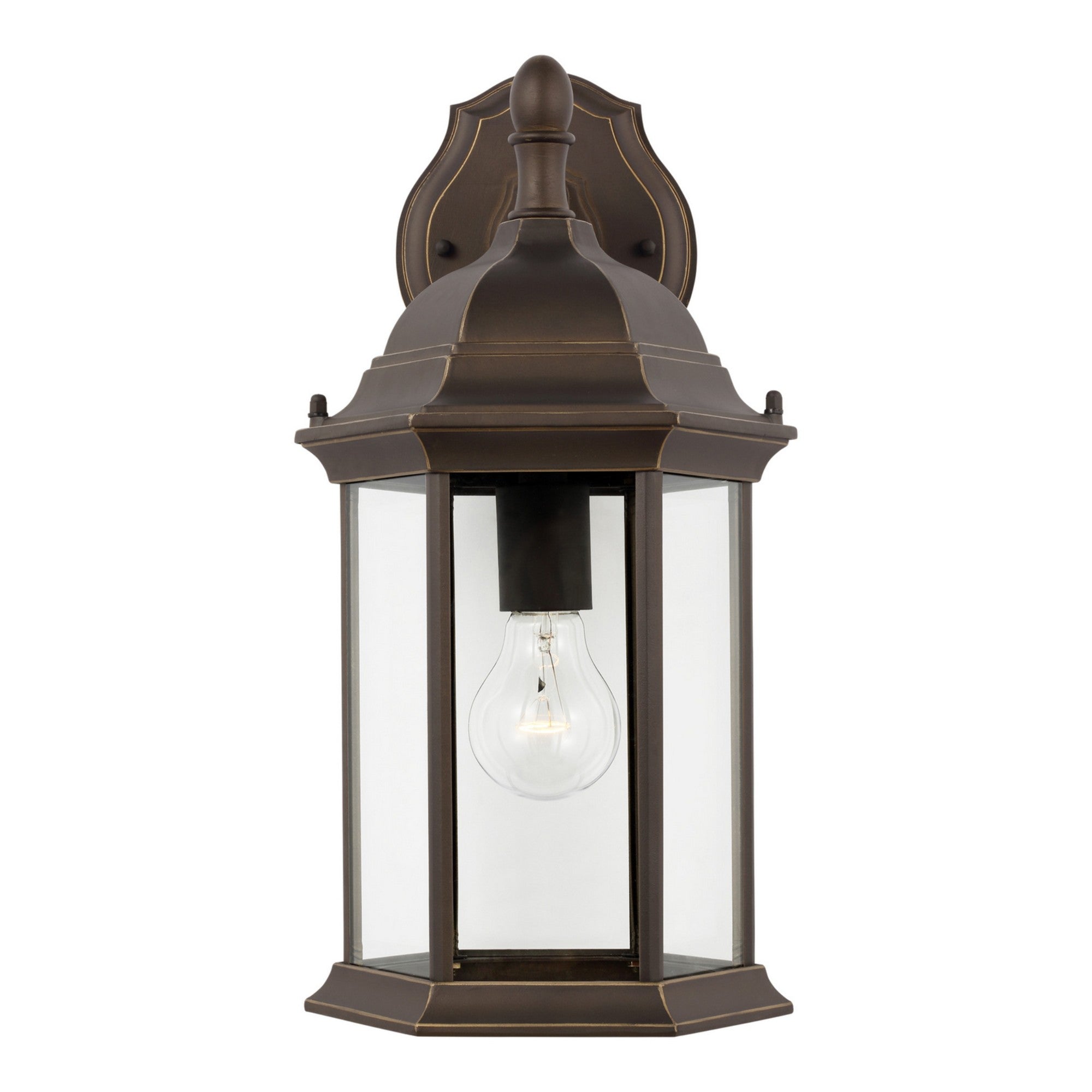 Sevier 16" Medium Downlight Outdoor Wall Lantern, Antique Bronze Finish with Satin Etched Glass - Bees Lighting