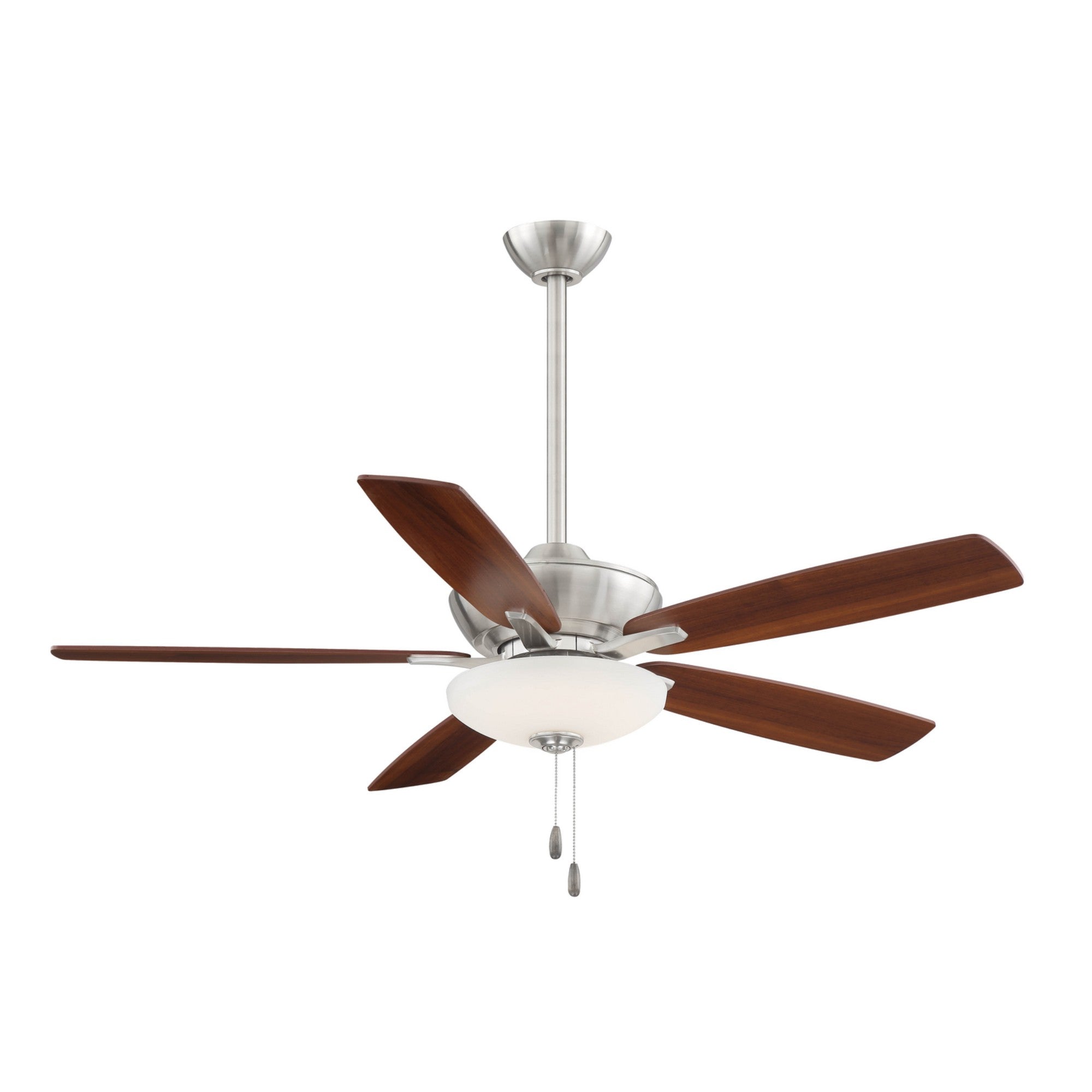Minute LED 52" Nickel Ceiling Fan with Pull Chain, Medium Maple/Dark Walnut Blades - Bees Lighting
