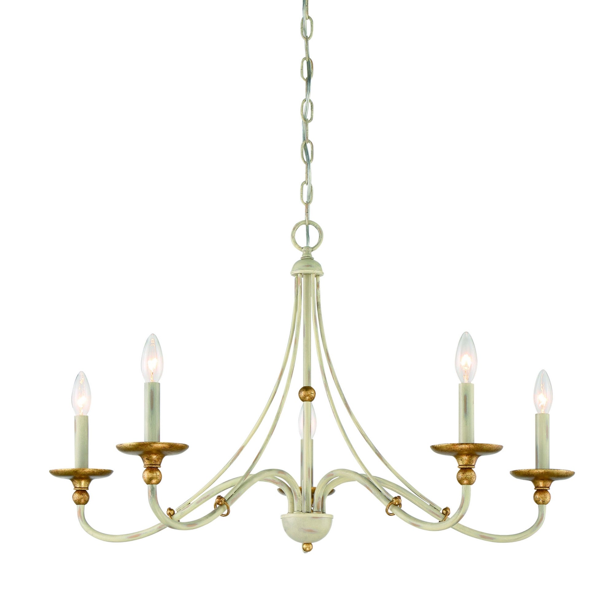 Westchester County 28" 5-Light Chandelier, Farmhouse White & Gold Finish - Bees Lighting
