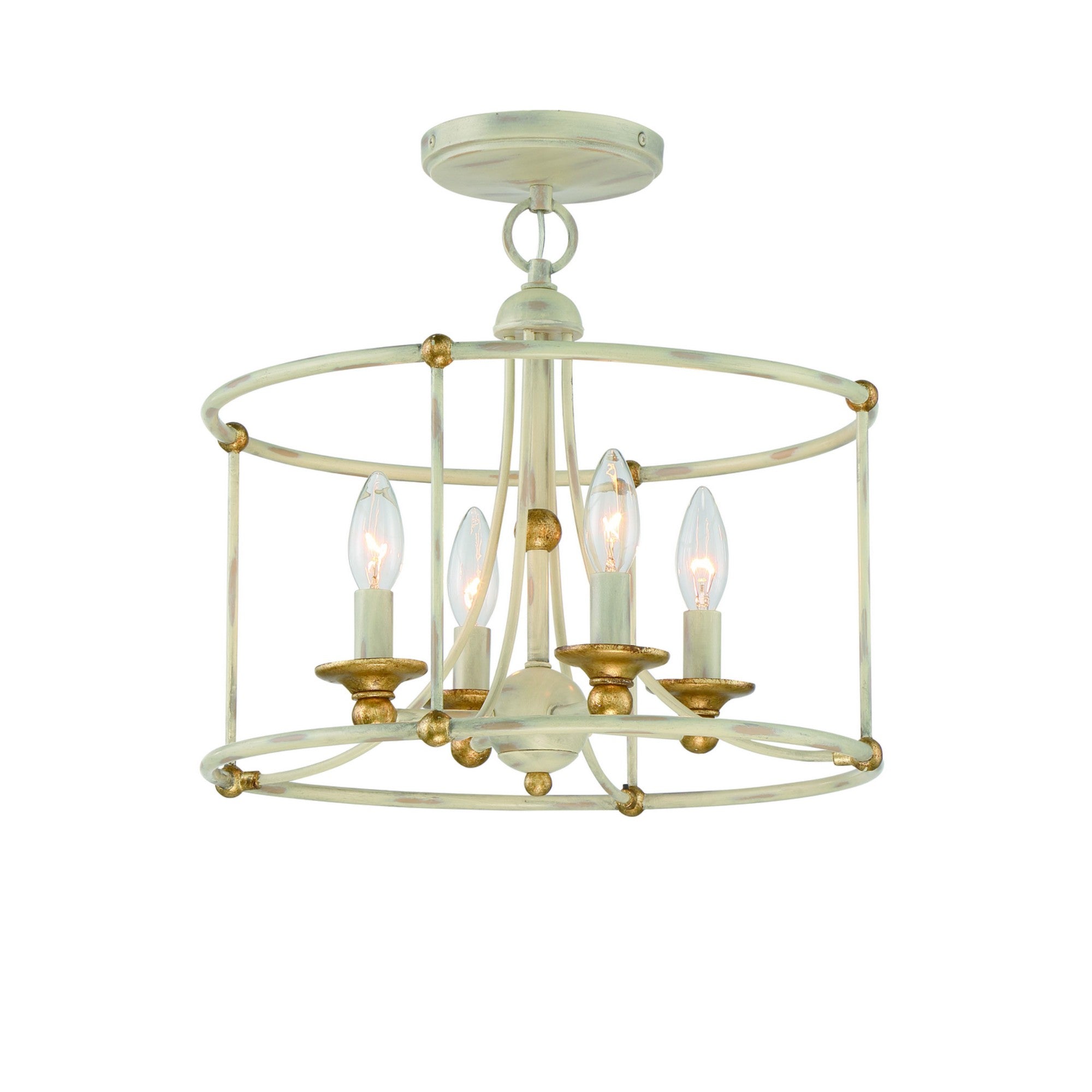Westchester County 16" 4-Light Semi-Flush Mount, Farmhouse White & Gold Finish - Bees Lighting