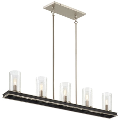 Minka-Lavery Coles Crossing 40 in. 5-Light Island Pendant, Coal with Brushed Nickel with Seedy Glass