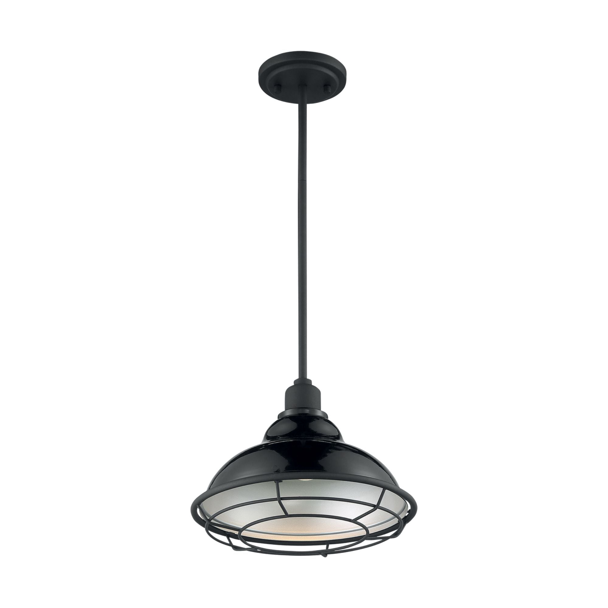 Newbridge 12" Pendant, Gloss Black / Silver Finish