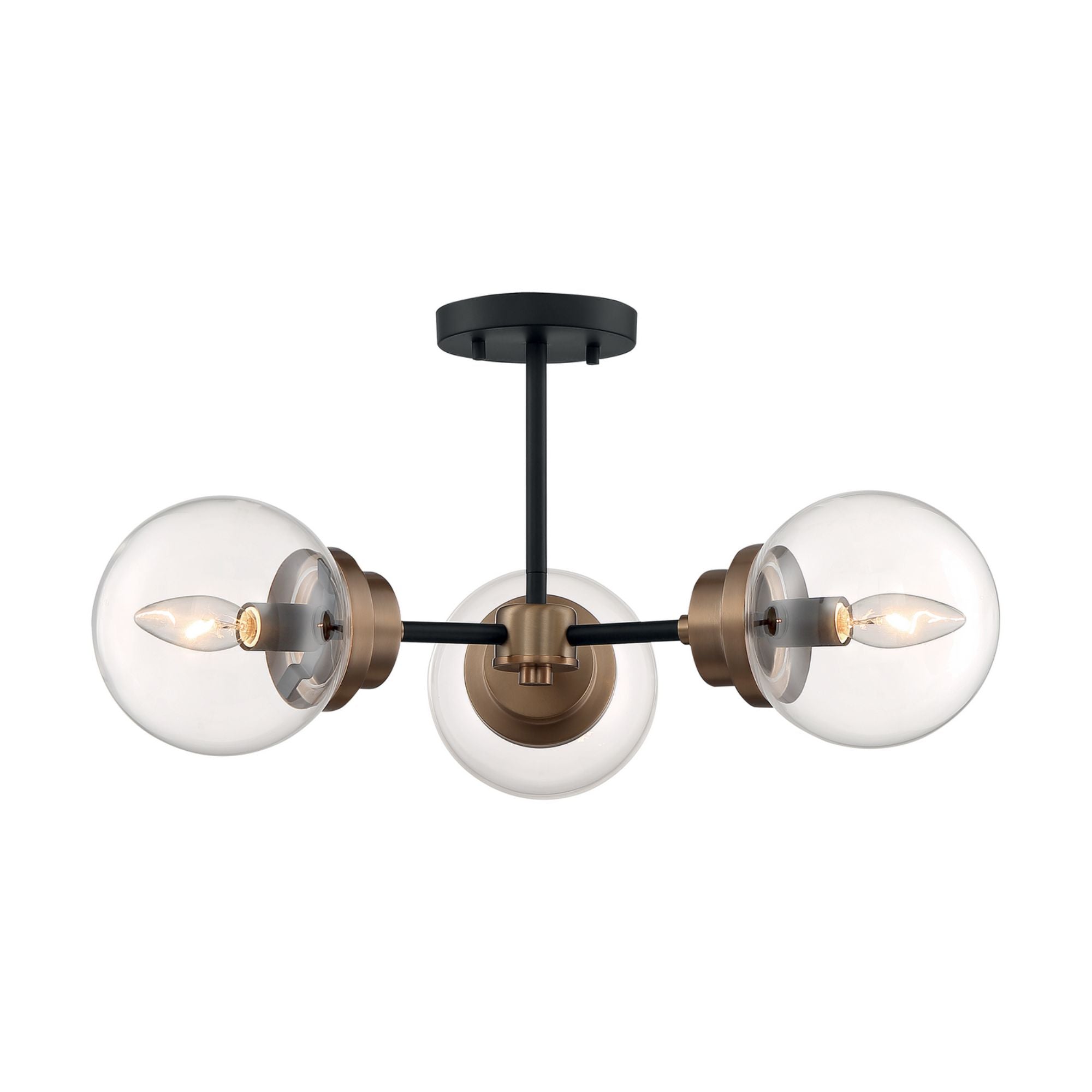 Axis 23" 3 Lights Semi Flush Mount, Black & Brass Finish - Bees Lighting