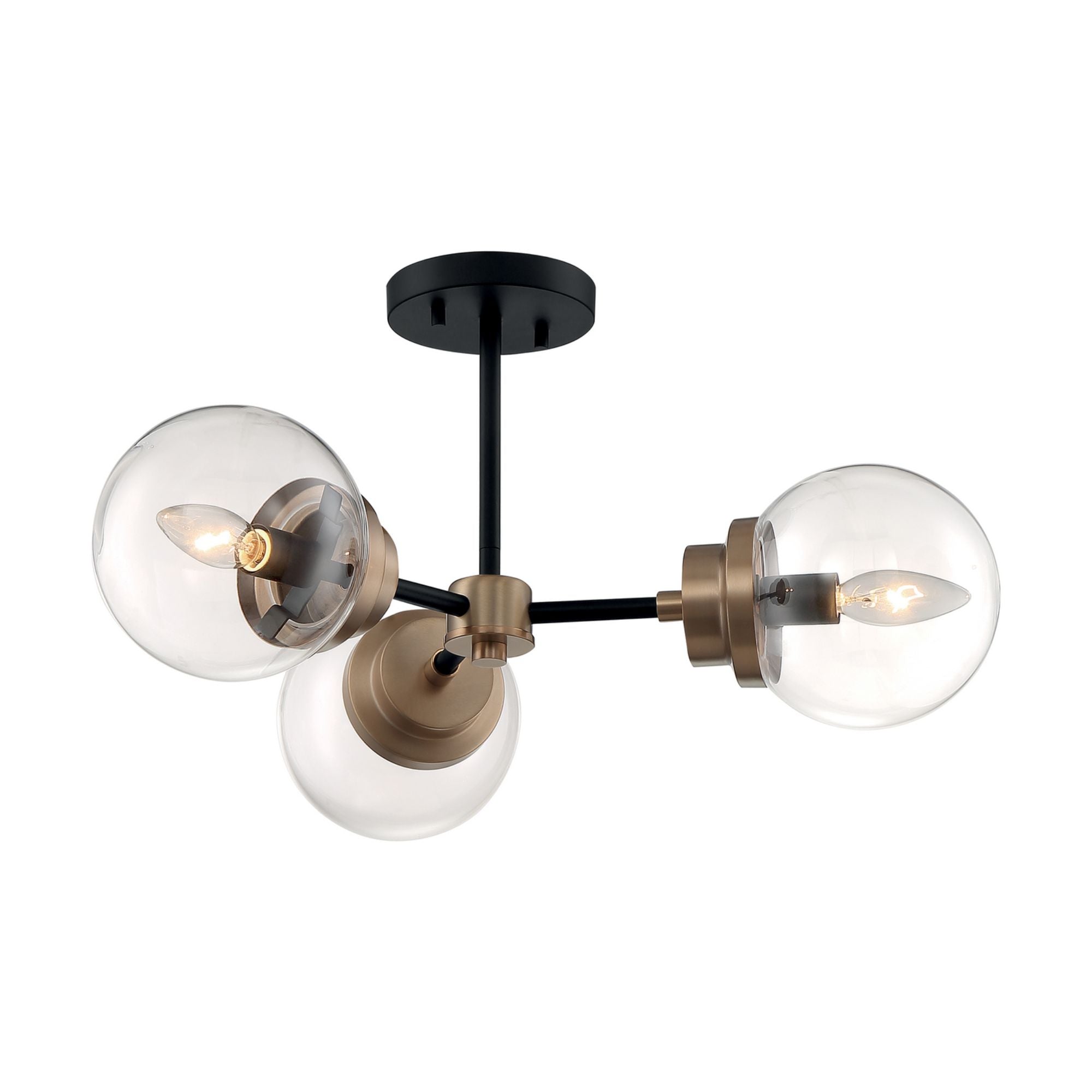 Axis 23" 3 Lights Semi Flush Mount, Black & Brass Finish - Bees Lighting