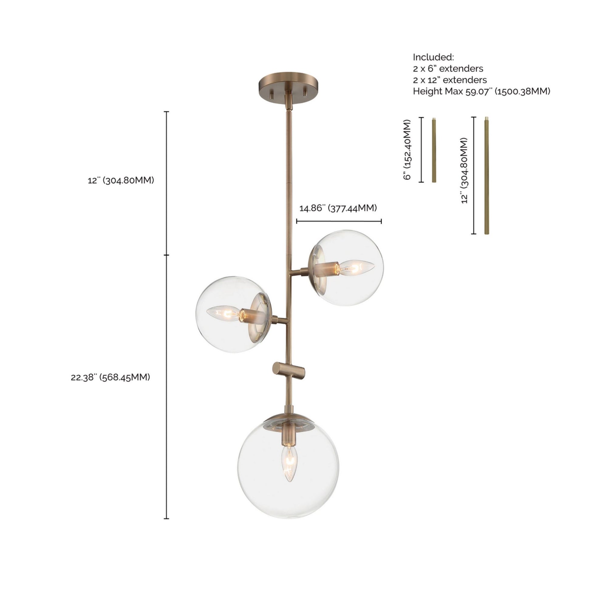 Sky 15" 3 Lights Pendant, Brass Finish - Bees Lighting