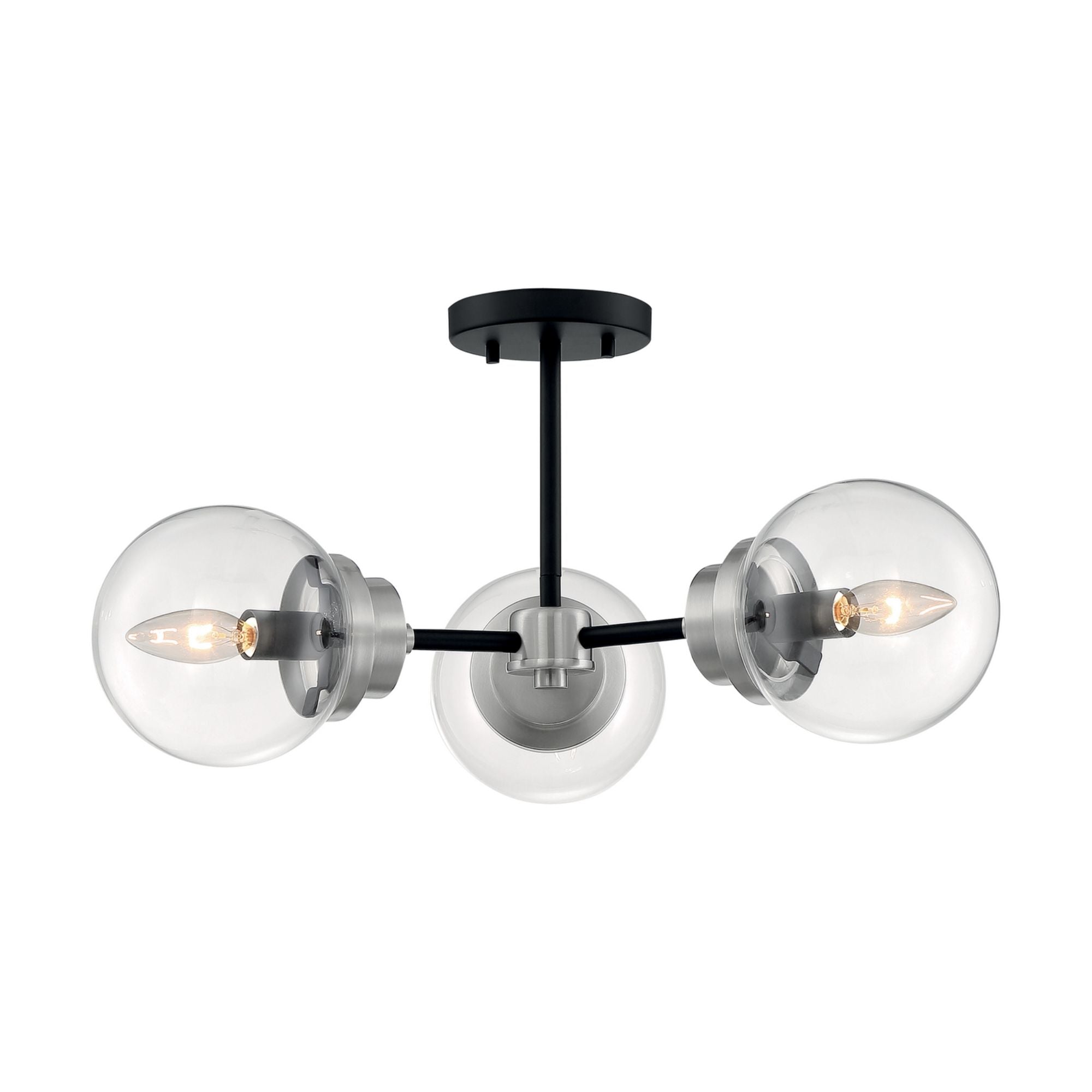 Axis 23" 3 Lights Semi Flush Mount, Black & Nickel Finish - Bees Lighting