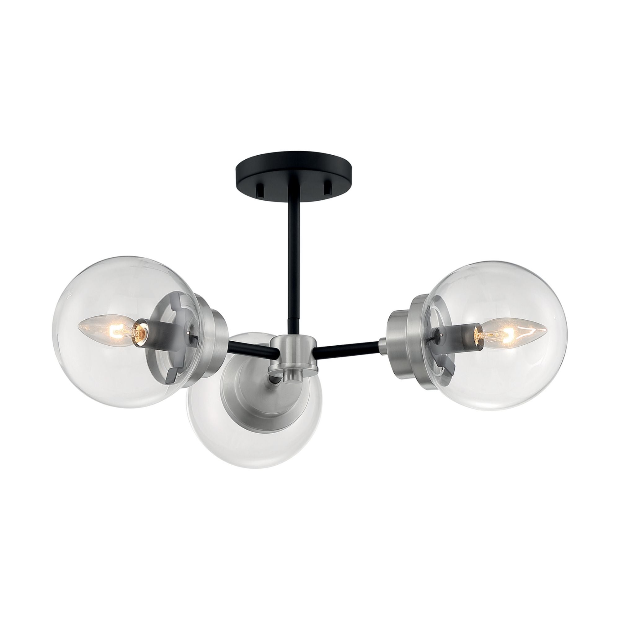 Axis 23" 3 Lights Semi Flush Mount, Black & Nickel Finish - Bees Lighting
