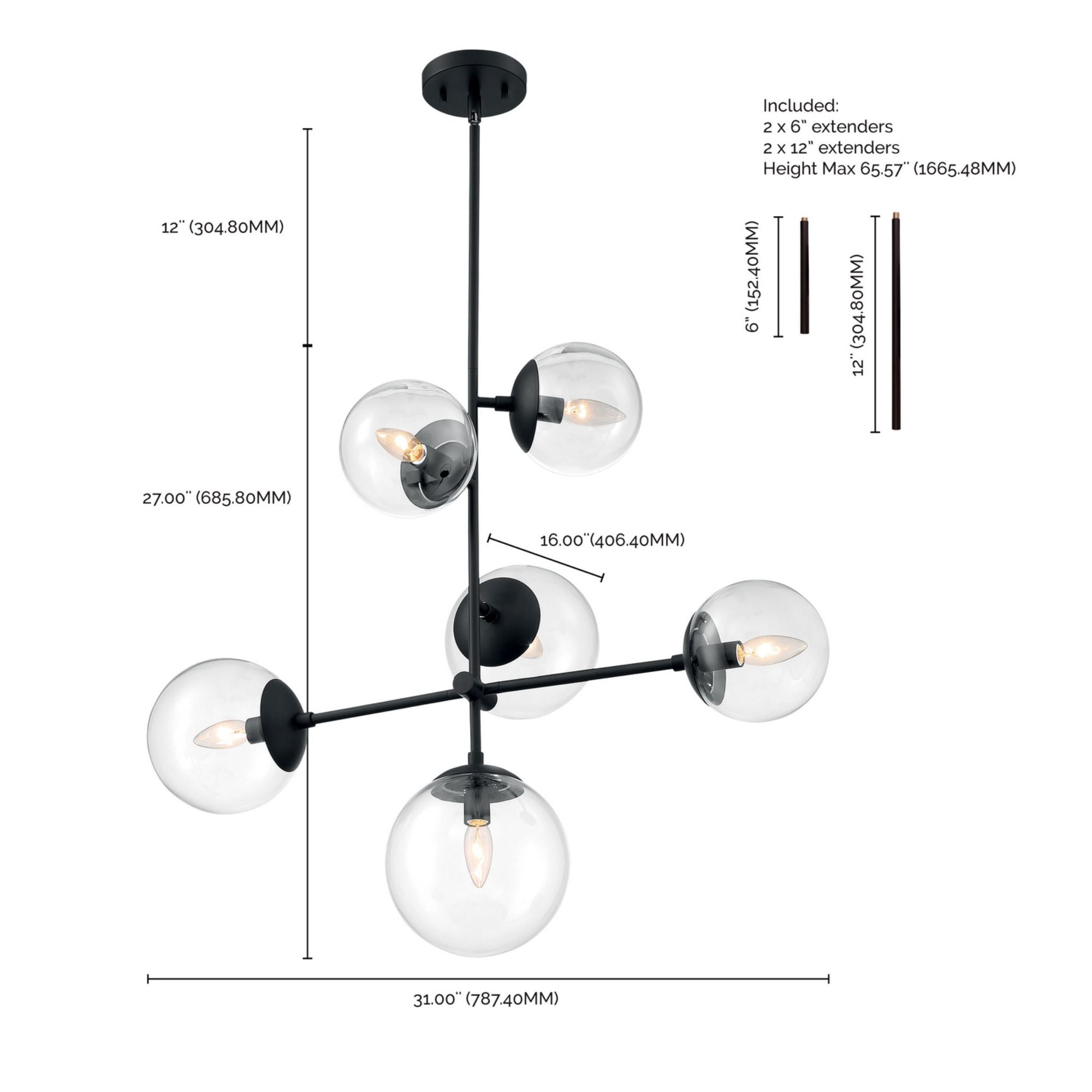 Sky 31" 6 Lights Pendant, Black Finish - Bees Lighting