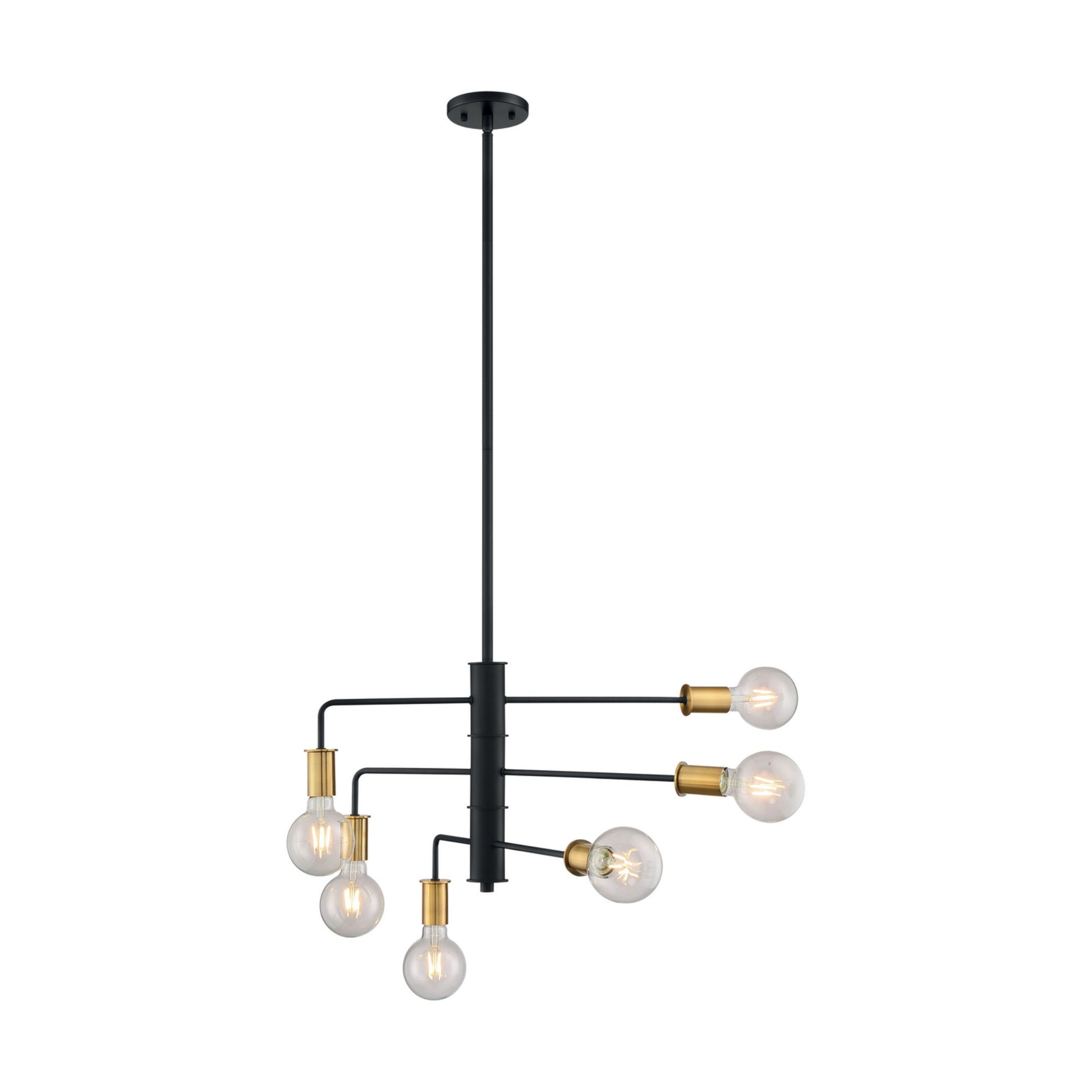 Ryder 25" 6-Light Chandelier, Black / Brushed Brass Finish - Bees Lighting