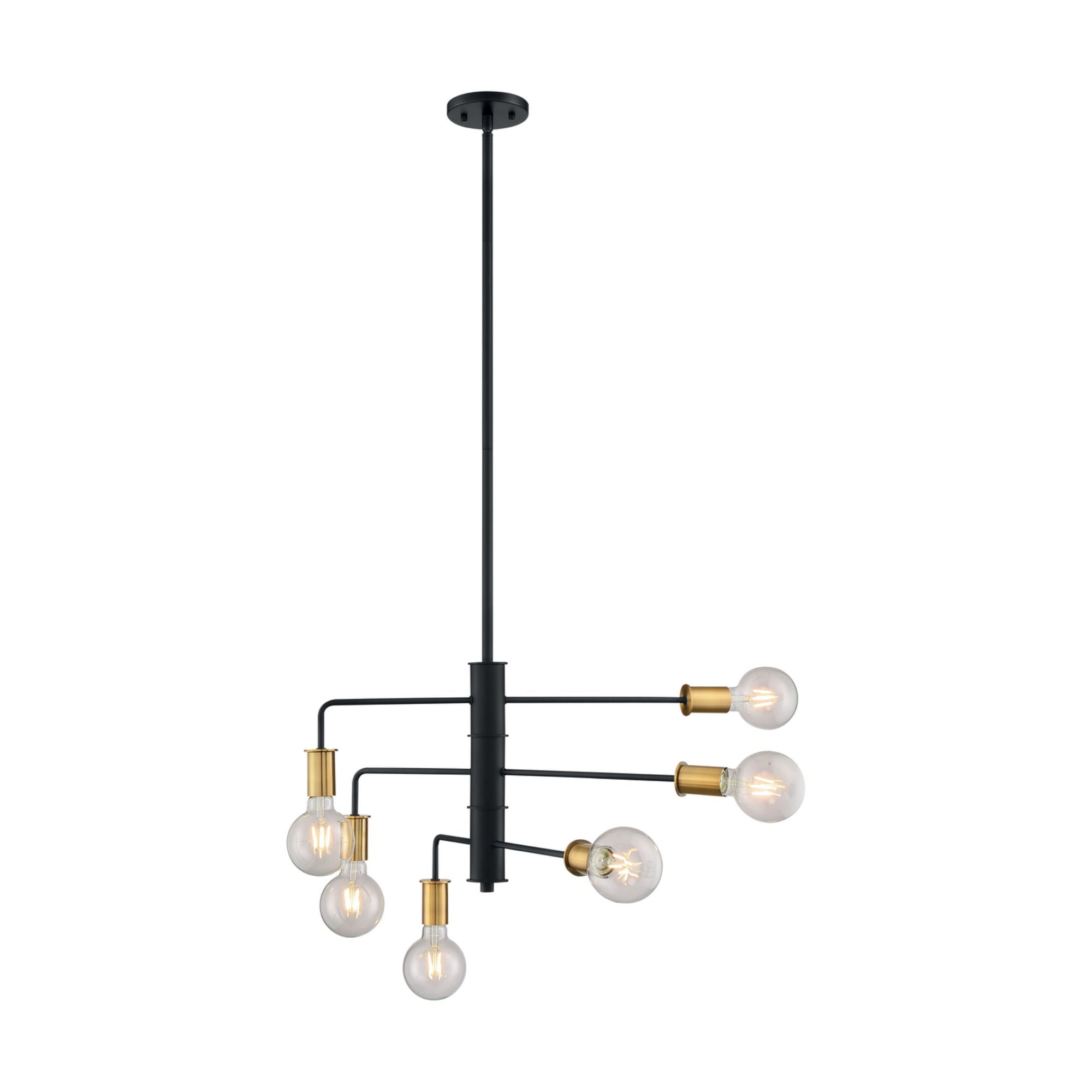 Ryder 25" 6-Light Chandelier, Black / Brushed Brass Finish - Bees Lighting