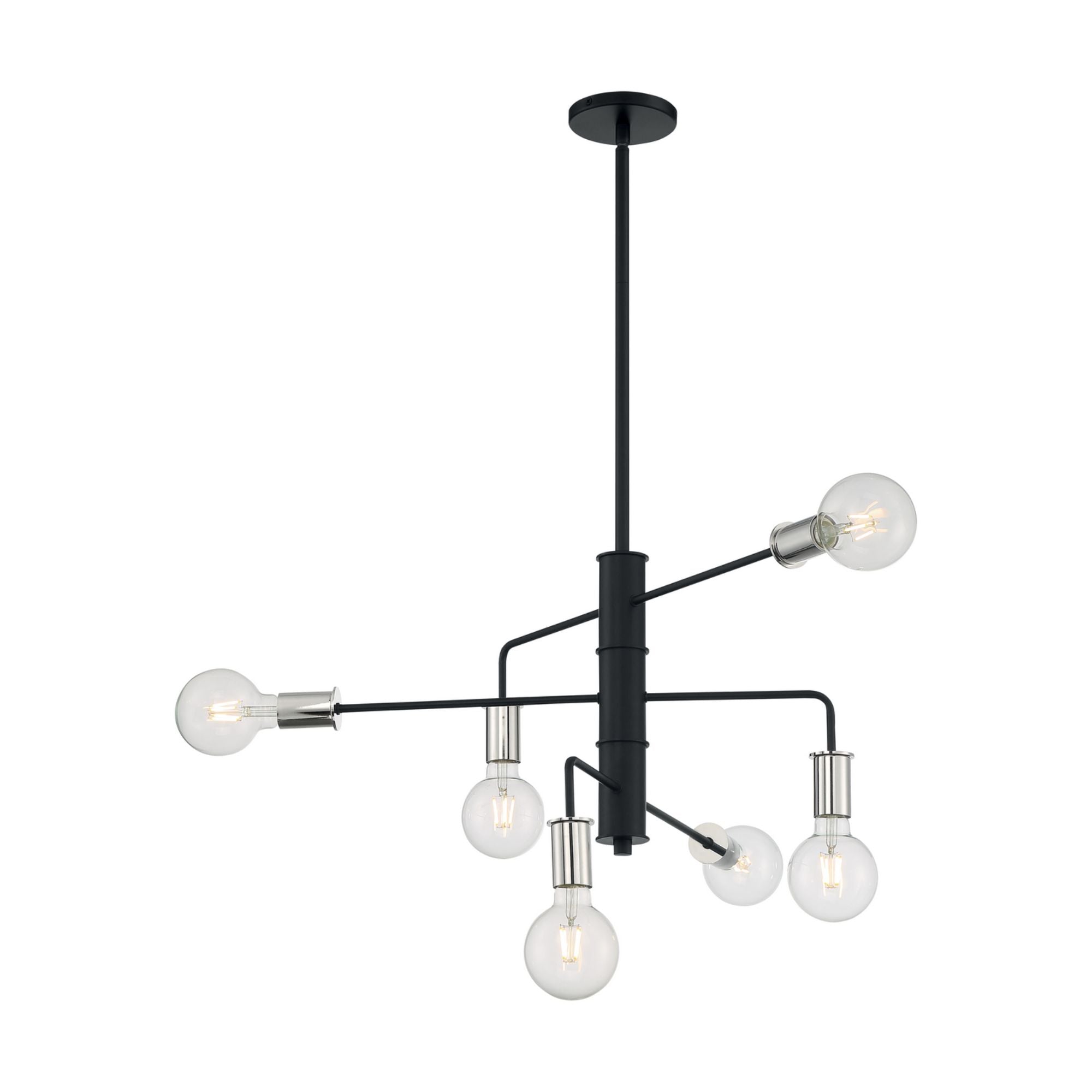 Ryder 25" 6-Light Chandelier, Black / Polished Nickel Finish - Bees Lighting
