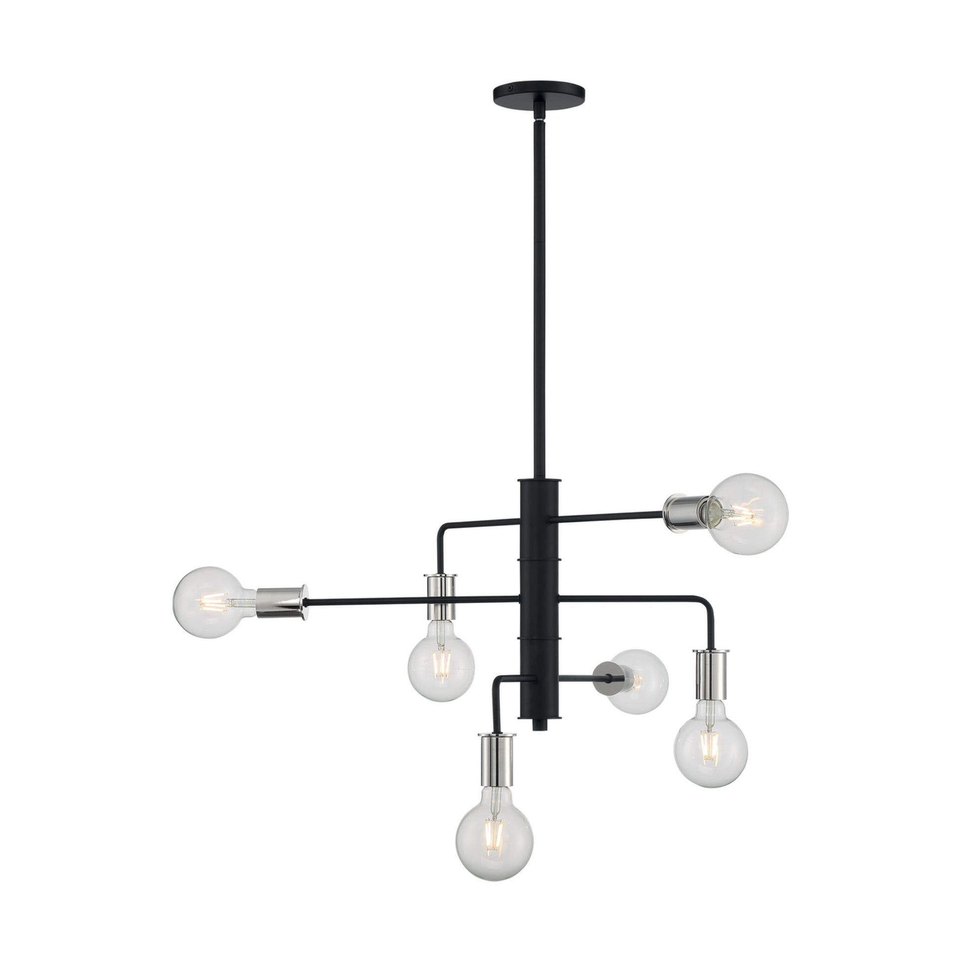 Ryder 25" 6-Light Chandelier, Black / Polished Nickel Finish - Bees Lighting