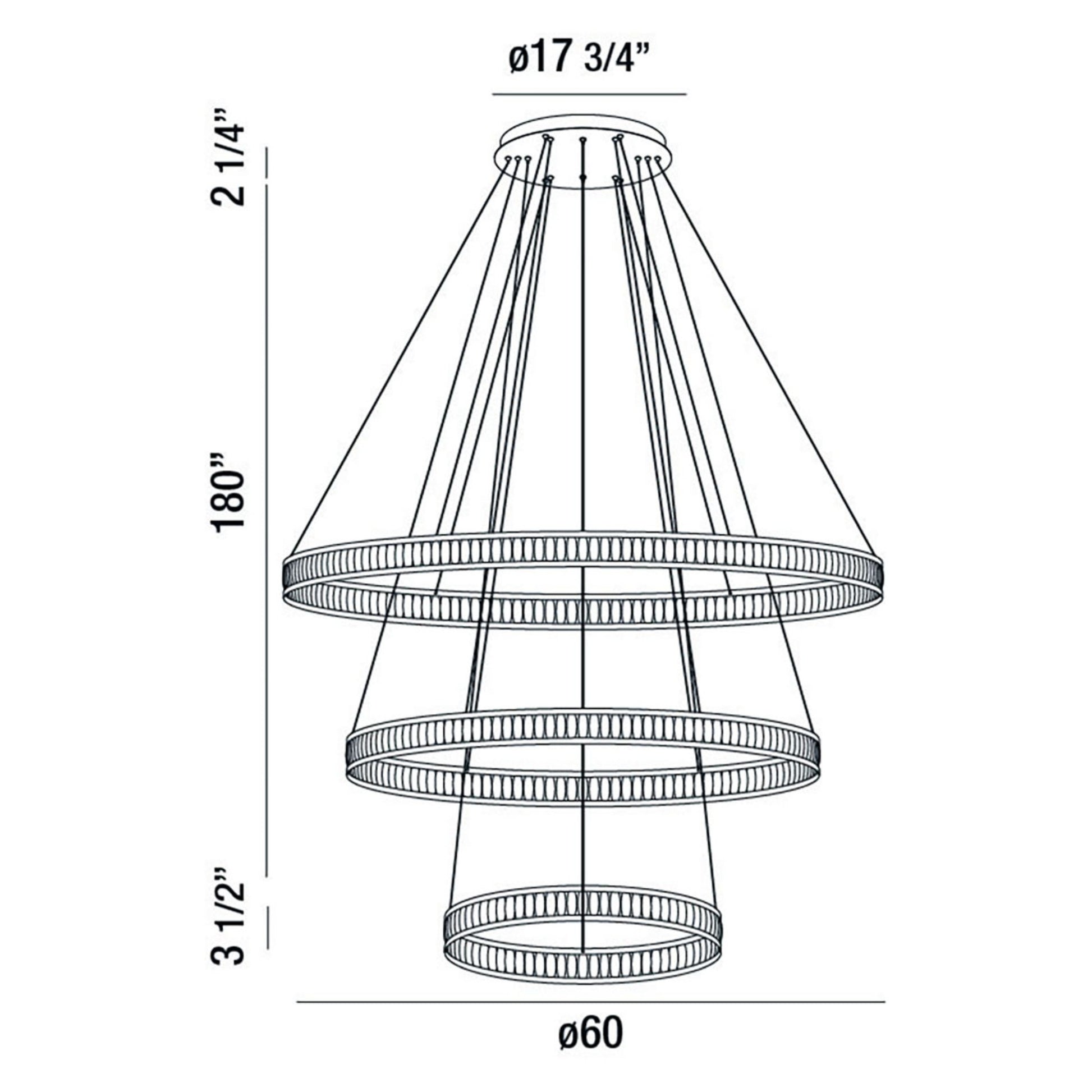 Forster 3-Tiers 60" LED Grand Chandelier, Black Finish - Bees Lighting
