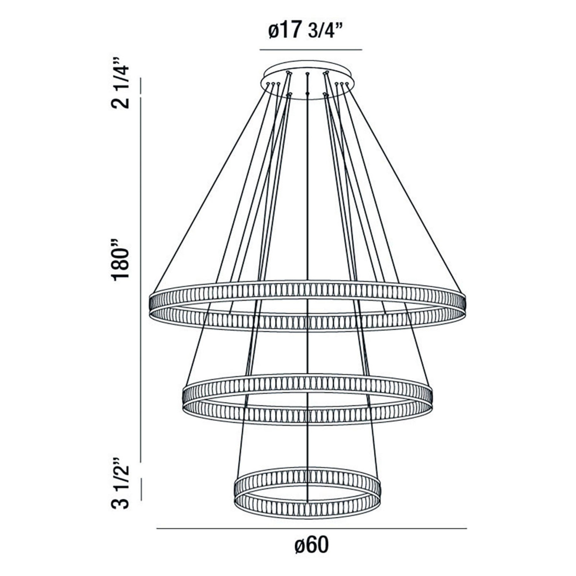 Forster 3-Tiers 60" LED Grand Chandelier, Black Finish - Bees Lighting