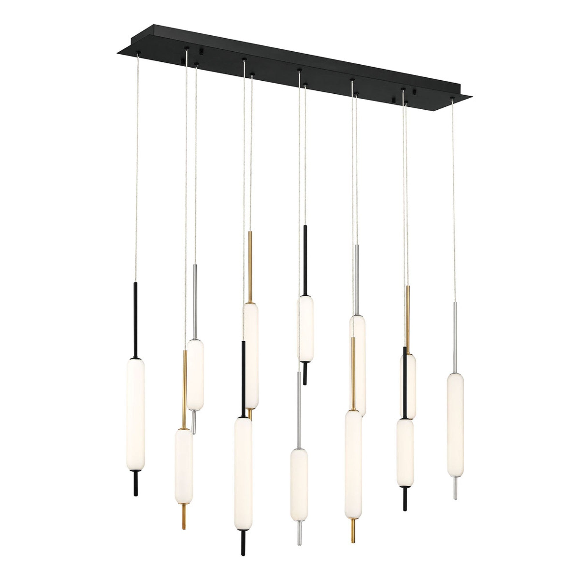 Cumberland 12-Light 40" LED Multi Drop Chandelier, Black & Gold & Nickel Finish - Bees Lighting
