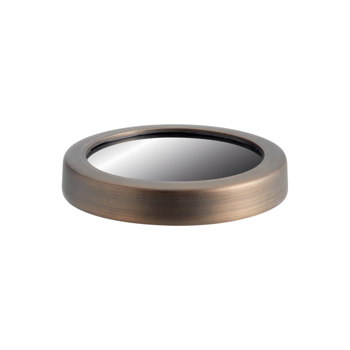 Brushed bronze round recessed lighting trim with glass lens opening