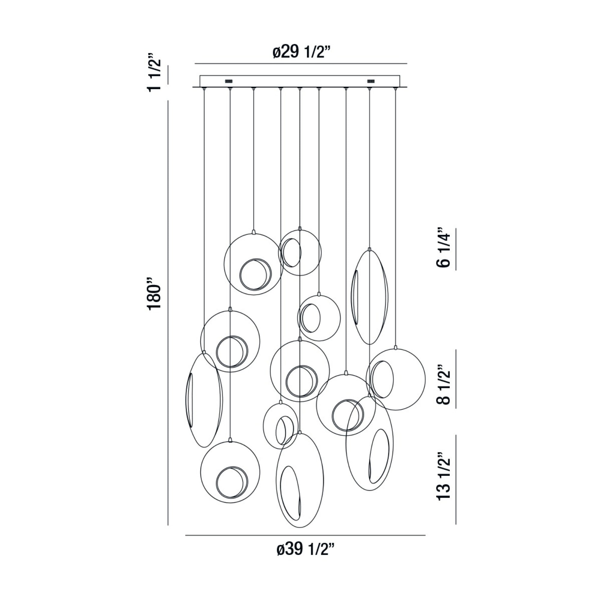 Arlington 13-Light 40" LED Multi Drop Chandelier, Chrome Finish - Bees Lighting