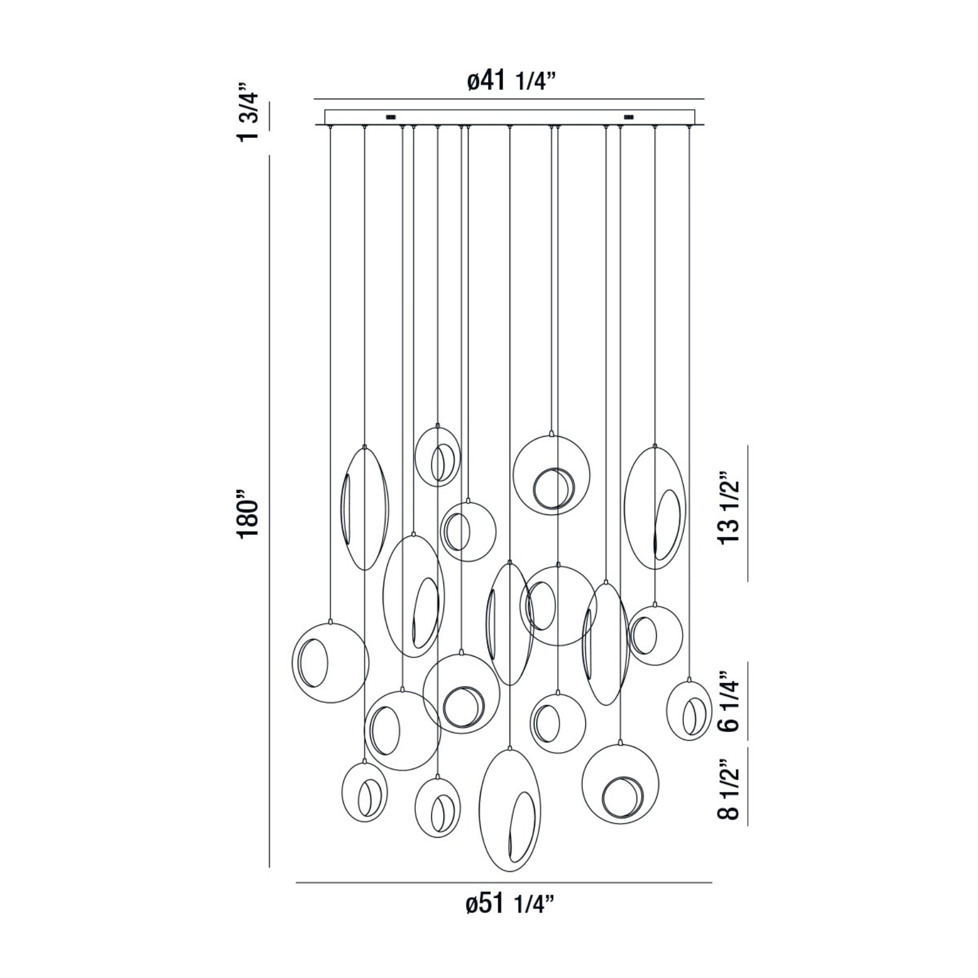 Arlington 19-Light 51" LED Multi Drop Chandelier, Chrome Finish - Bees Lighting