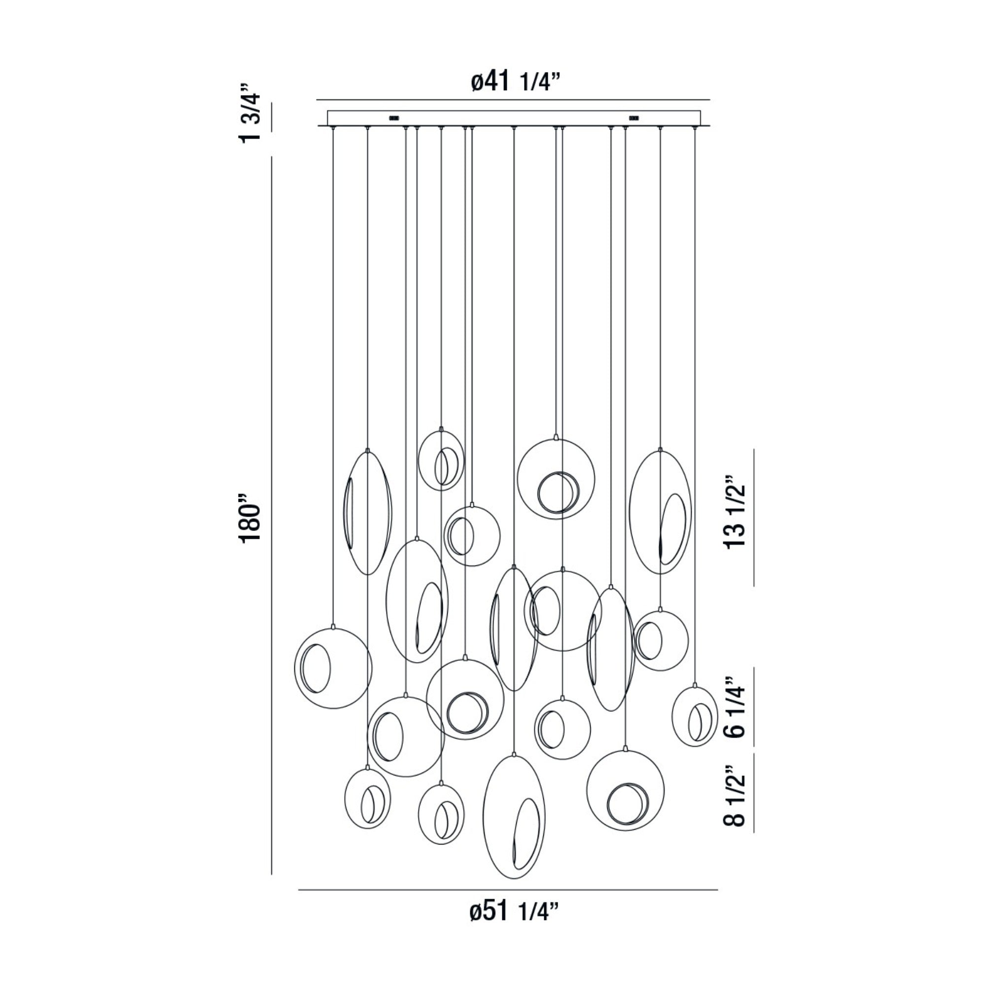 Arlington 19-Light 51" LED Multi Drop Chandelier, Chrome Finish - Bees Lighting