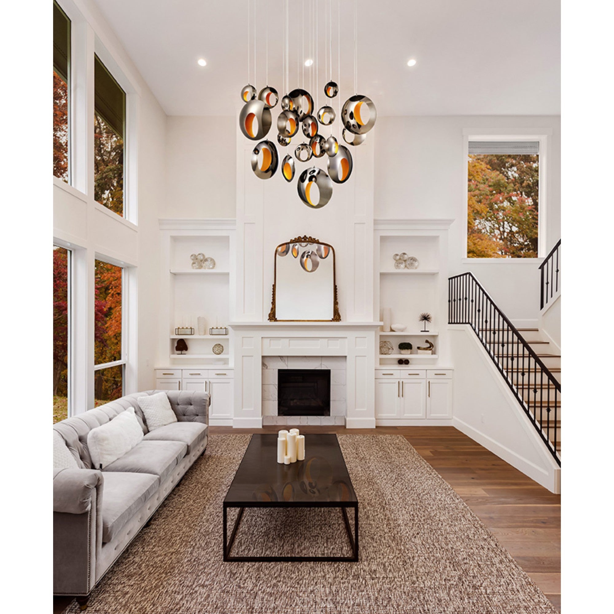 Arlington 19-Light 51" LED Multi Drop Chandelier, Chrome Finish - Bees Lighting