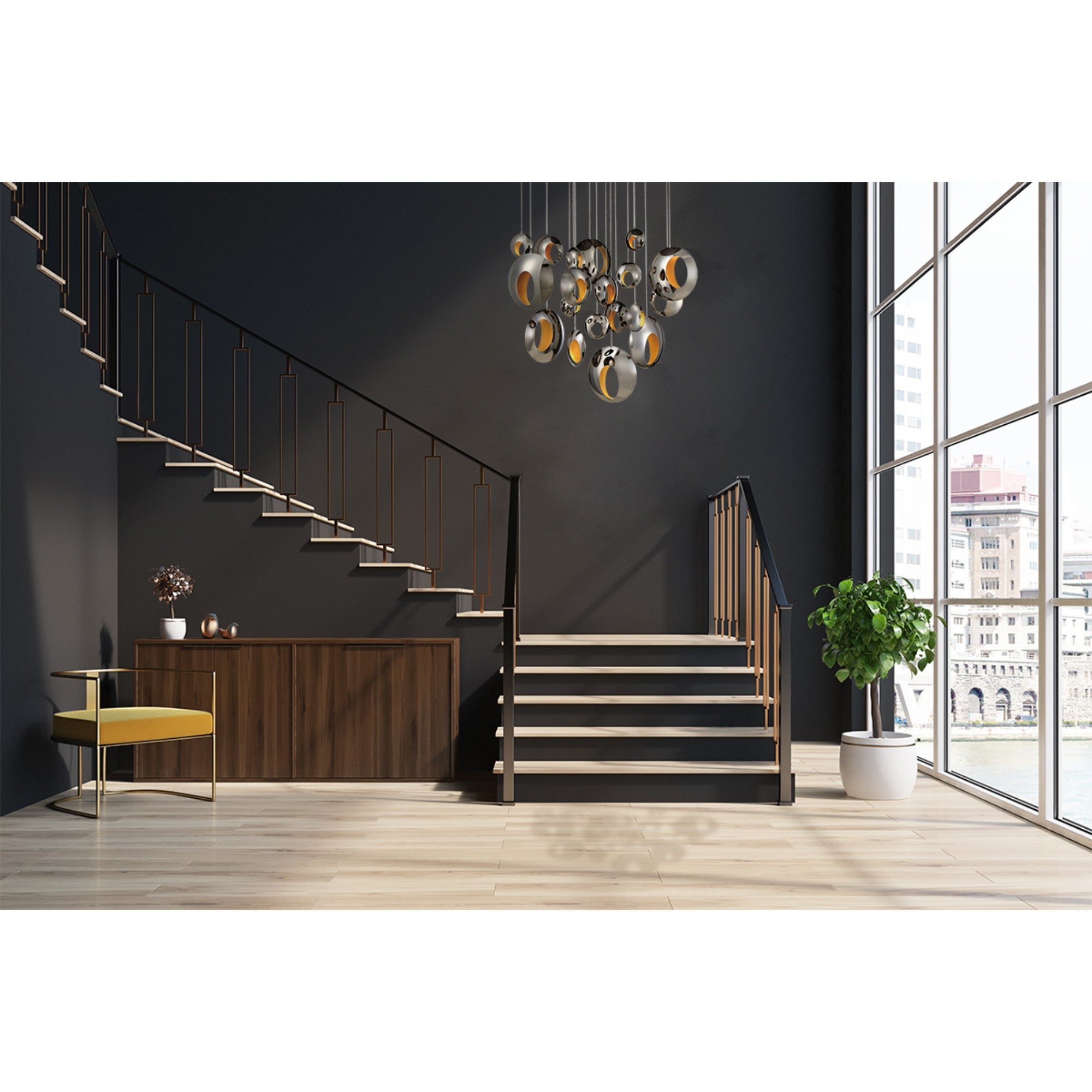 Arlington 19-Light 51" LED Multi Drop Chandelier, Chrome Finish - Bees Lighting