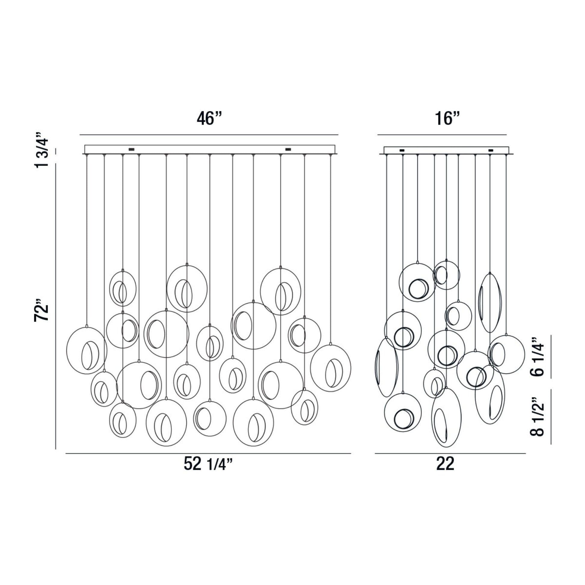 Arlington 20-Light 52" LED Multi Drop Chandelier, Chrome Finish - Bees Lighting