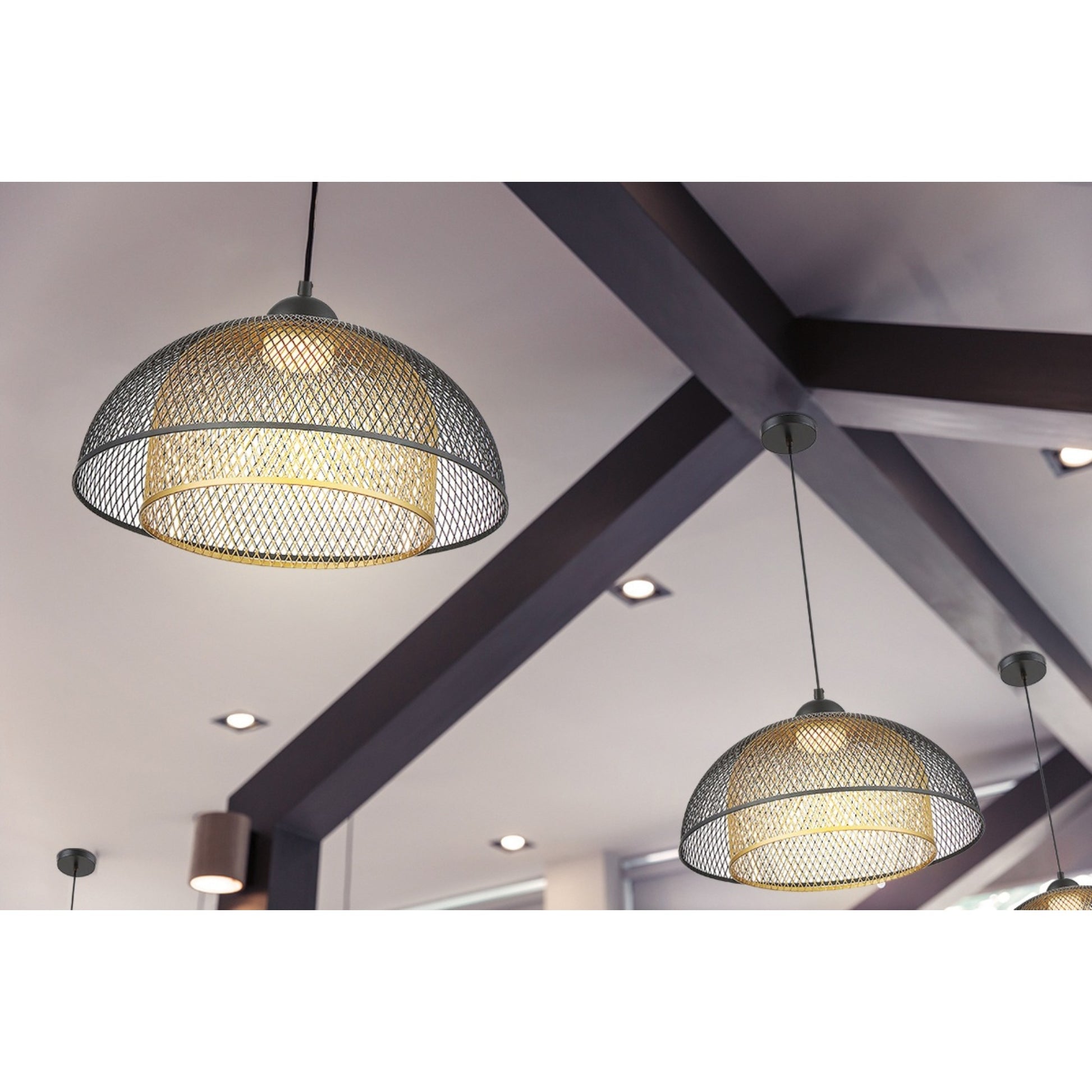 Kenmore 16" LED Pendant, Black & Gold Finish - Bees Lighting