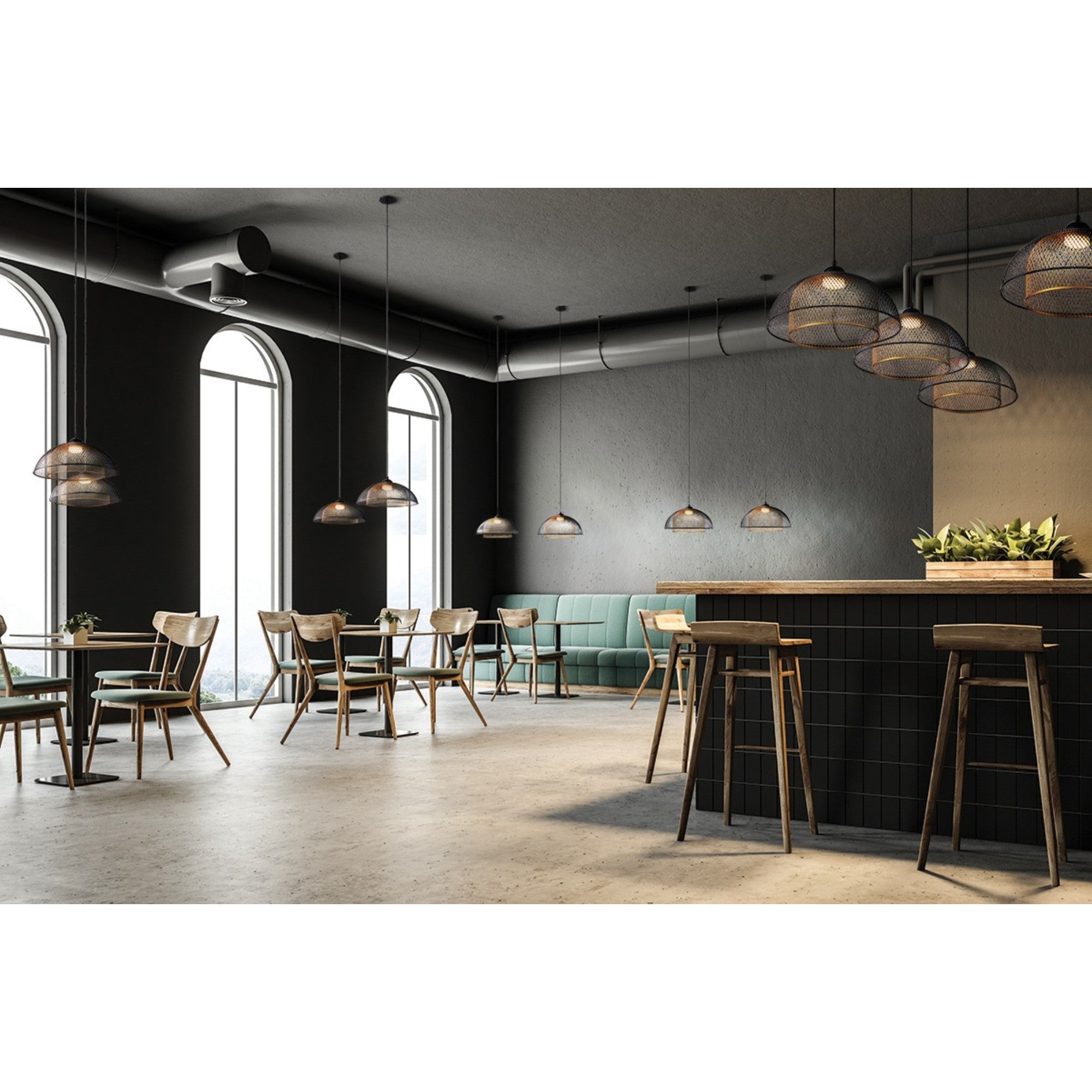 Kenmore 16" LED Pendant, Black & Gold Finish - Bees Lighting