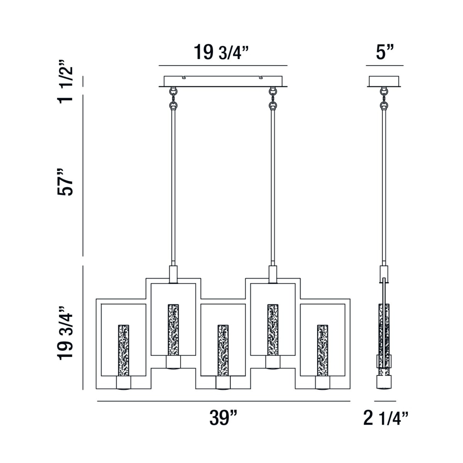 Hanson 5-Light 39" LED Linear Chandelier, Black Finish - Bees Lighting