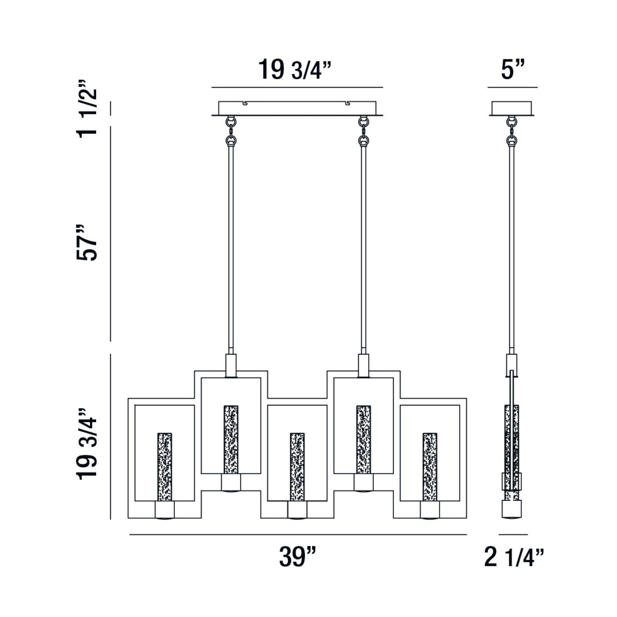 Hanson 5-Light 39" LED Linear Chandelier, Black Finish - Bees Lighting