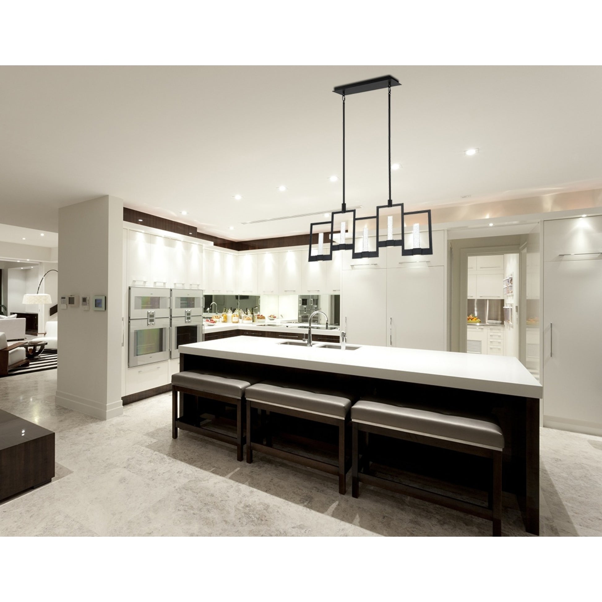 Hanson 5-Light 39" LED Linear Chandelier, Black Finish - Bees Lighting