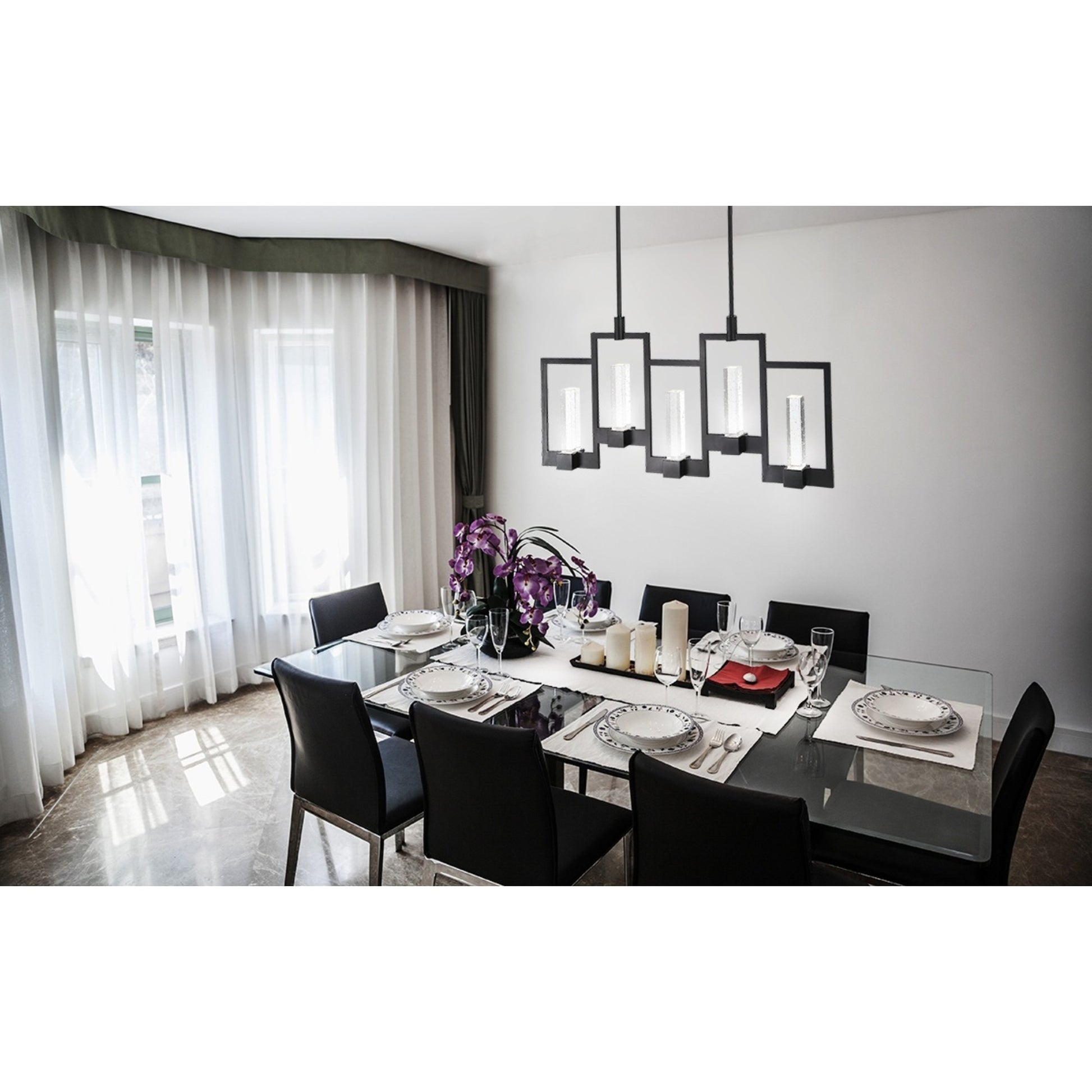 Hanson 5-Light 39" LED Linear Chandelier, Black Finish - Bees Lighting