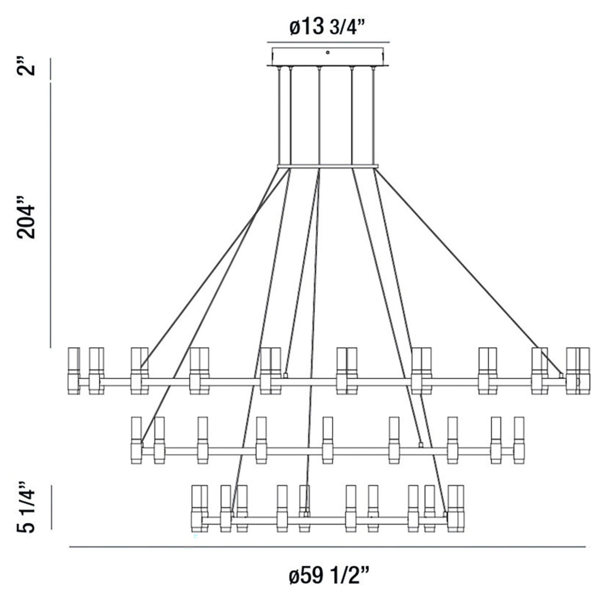 Albany 3-Tiers 51-Light 60" LED Grand Chandelier, Black & Brass Finish - Bees Lighting