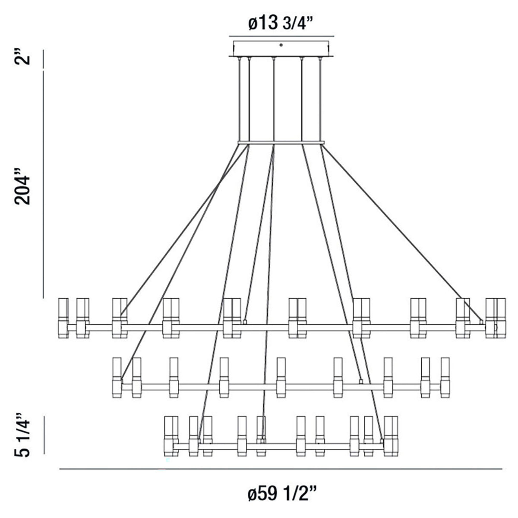 Albany 3-Tiers 51-Light 60" LED Grand Chandelier, Black & Brass Finish - Bees Lighting