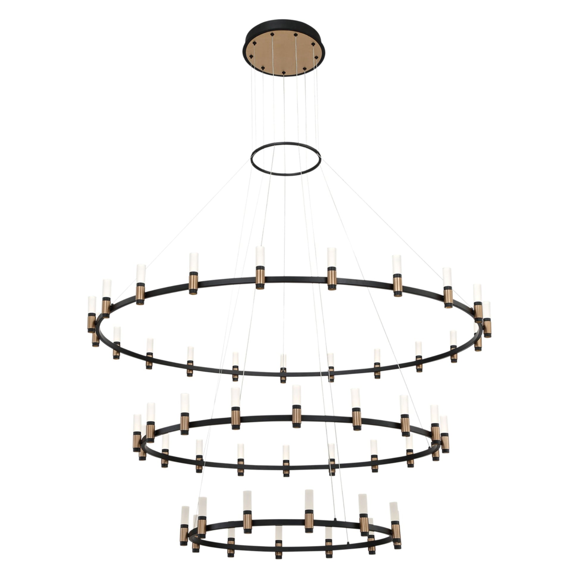 Albany 3-Tiers 51-Light 60" LED Grand Chandelier, Black & Brass Finish - Bees Lighting