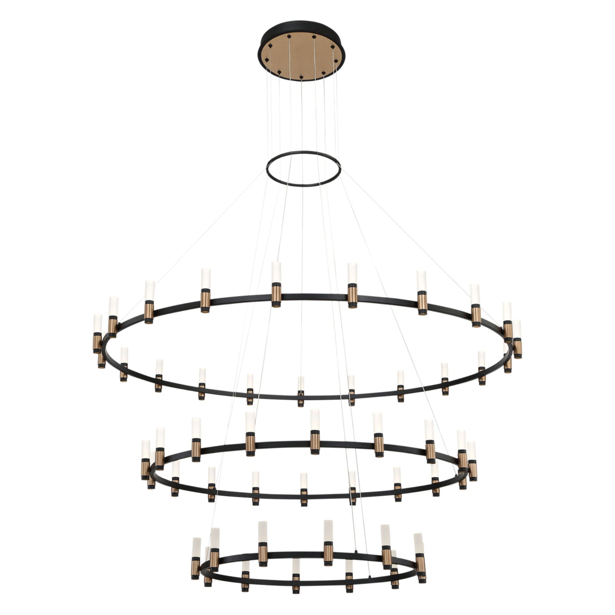 Albany 3-Tiers 51-Light 60" LED Grand Chandelier, Black & Brass Finish - Bees Lighting