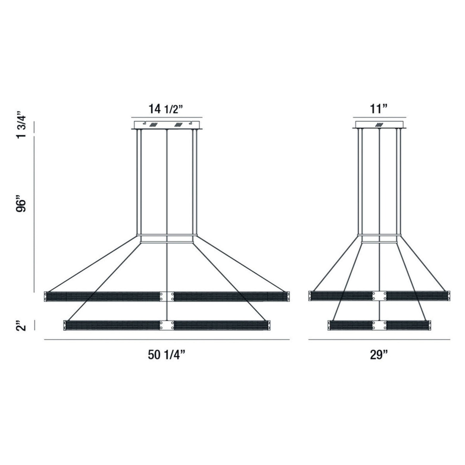 Admiral 2-Tiers 50" LED Linear Chandelier, Gold & Black Finish - Bees Lighting